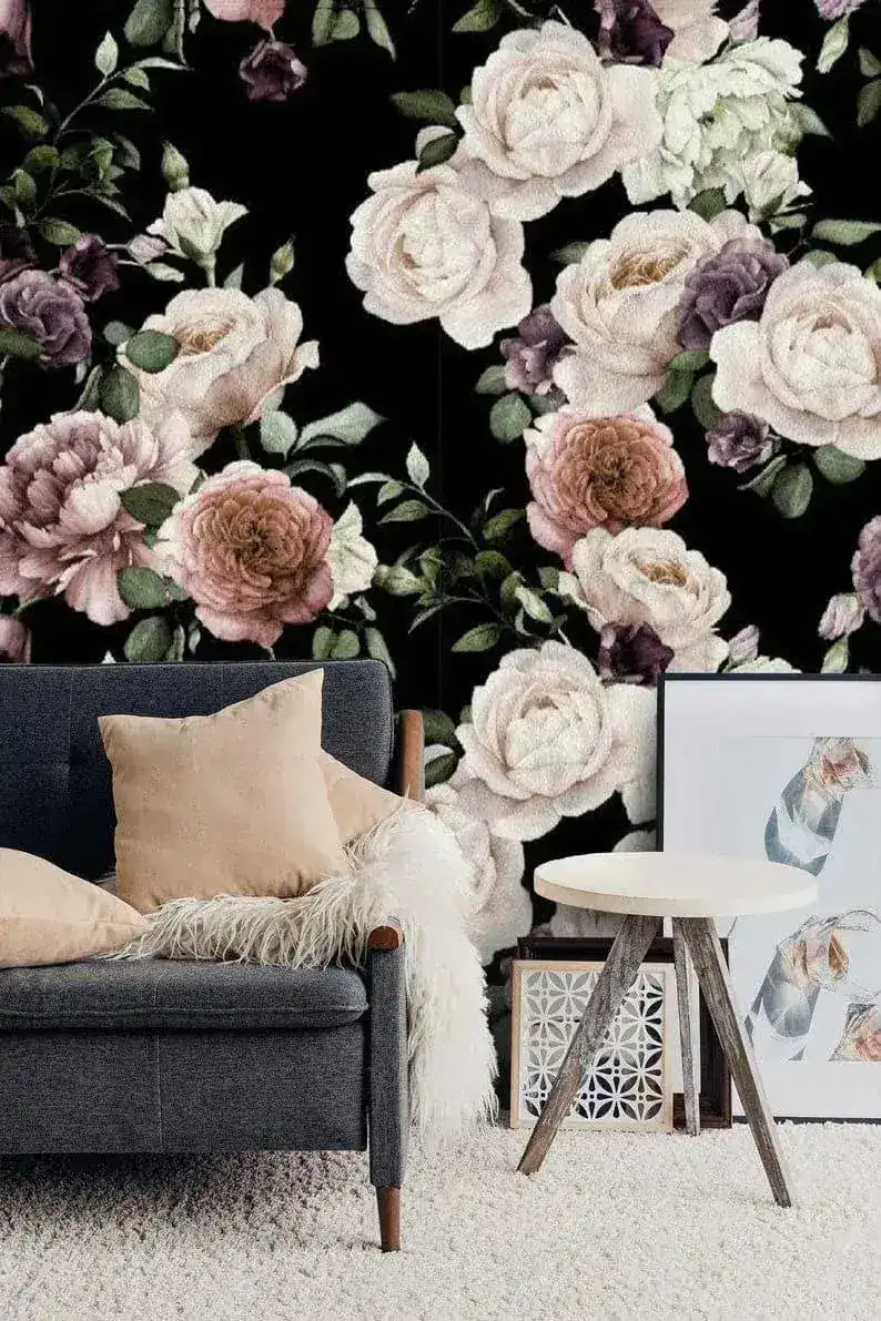 Oversized Dramatic Peonies on Black Wallpaper - Image 5