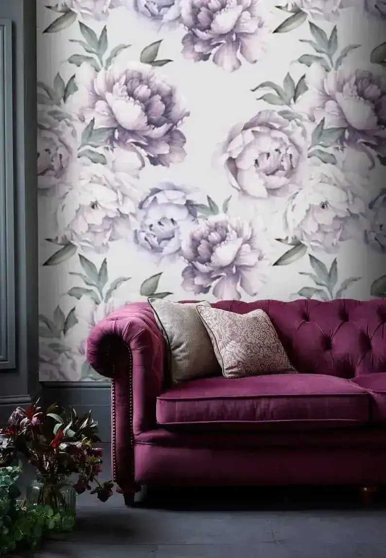 Oversized Purple Floral Wall Mural - Image 2