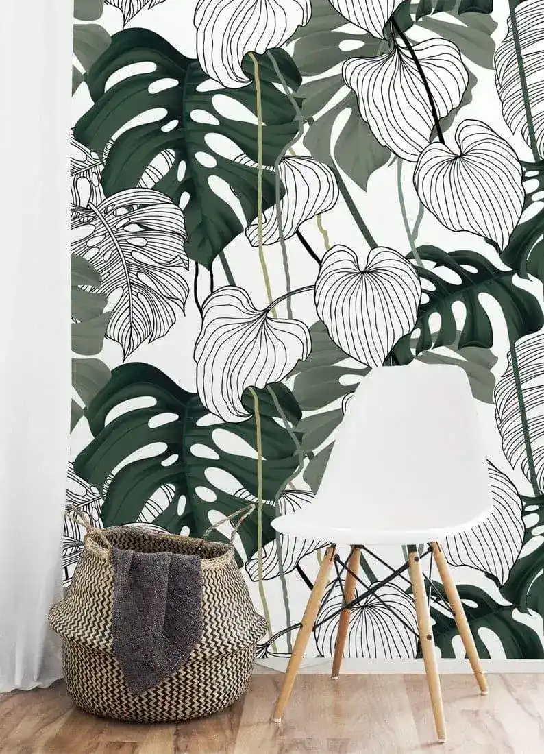 Oversized Tropical Monstera Leaves Wallpaper - Image 2