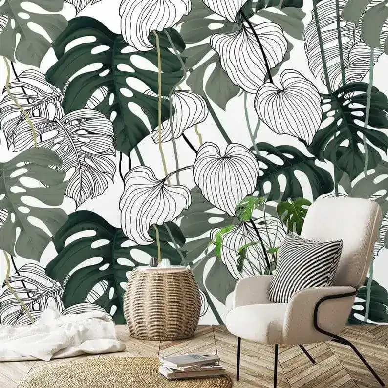 Oversized Tropical Monstera Leaves Wallpaper - Image 5