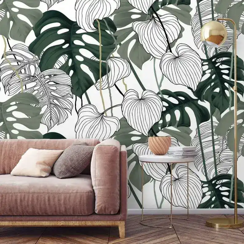Oversized Tropical Monstera Leaves Wallpaper - Image 6
