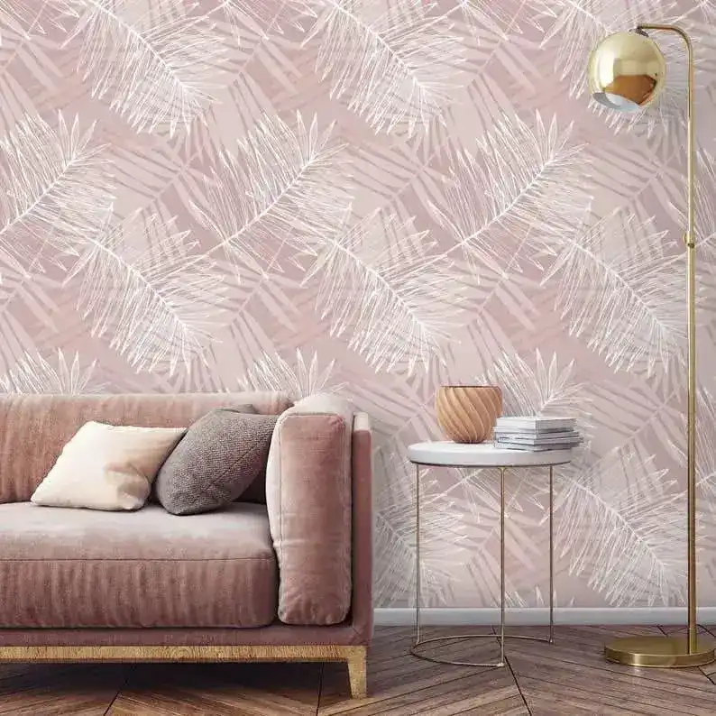 Oversized White and Pink Tropical Palm Leaves Wallpaper - Image 6