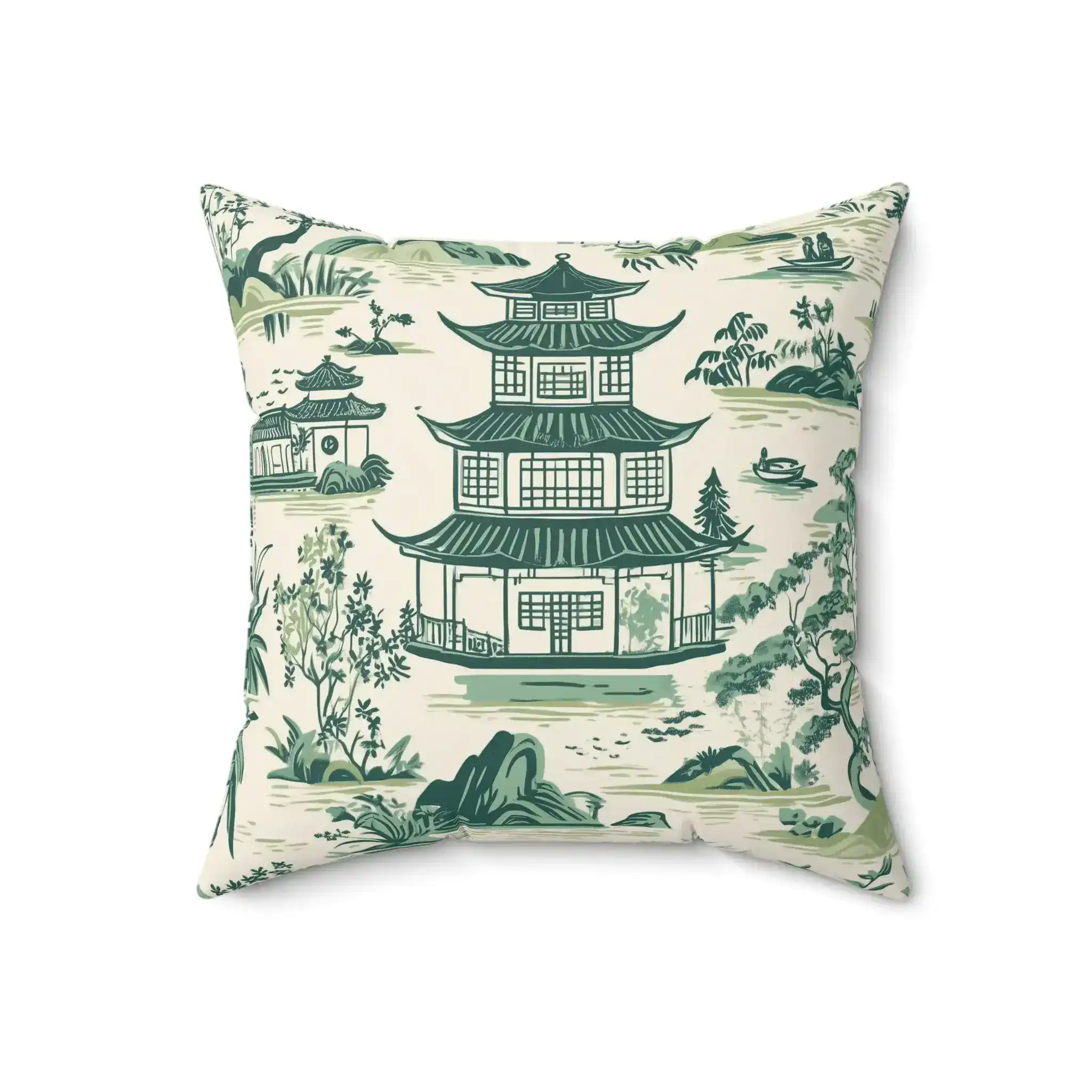 Pagoda Garden Toile Throw Pillow - Image 4
