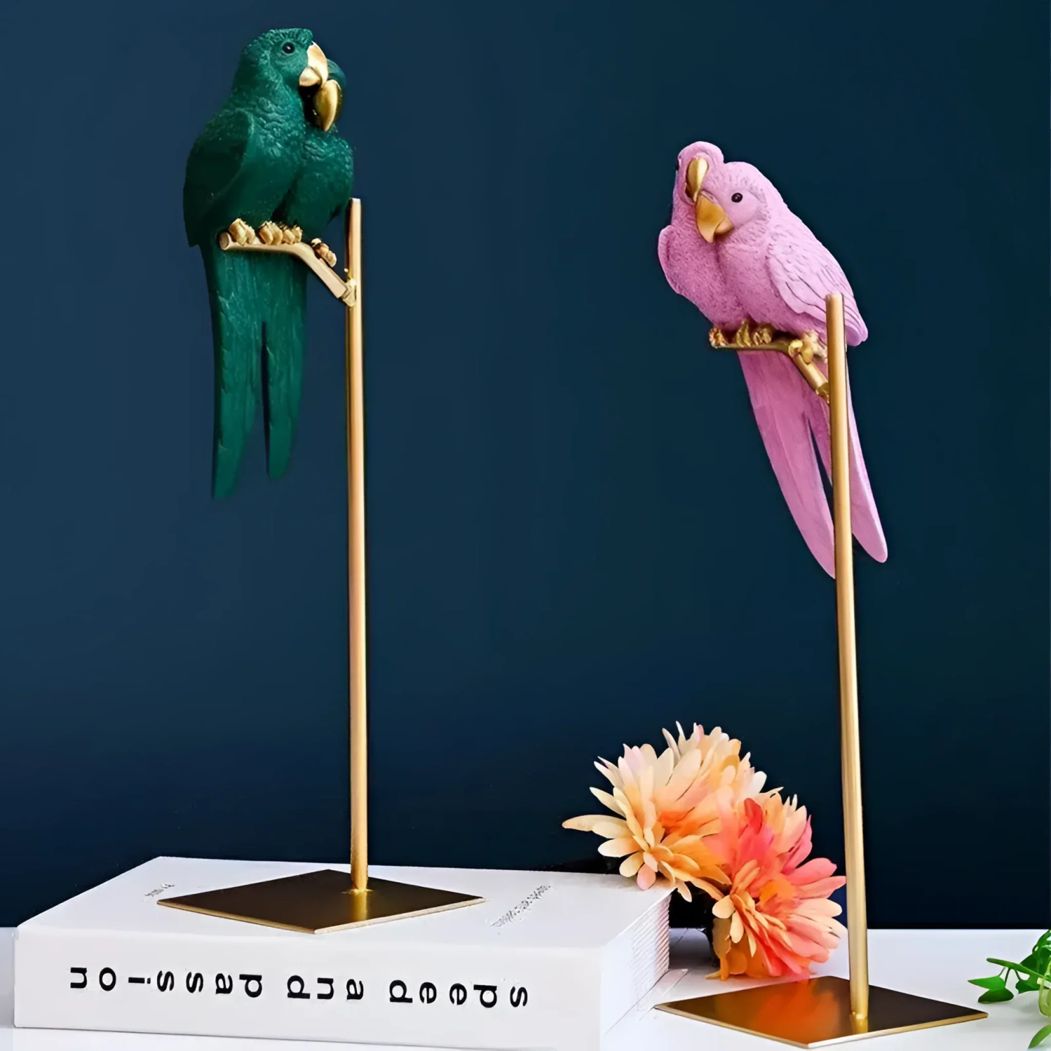 Decorative Parrots on Gold Stand - Image 6