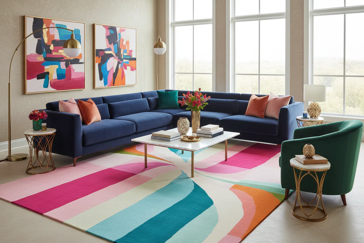 Pastel Motion Grid Hand Tufted Rug - Image 2