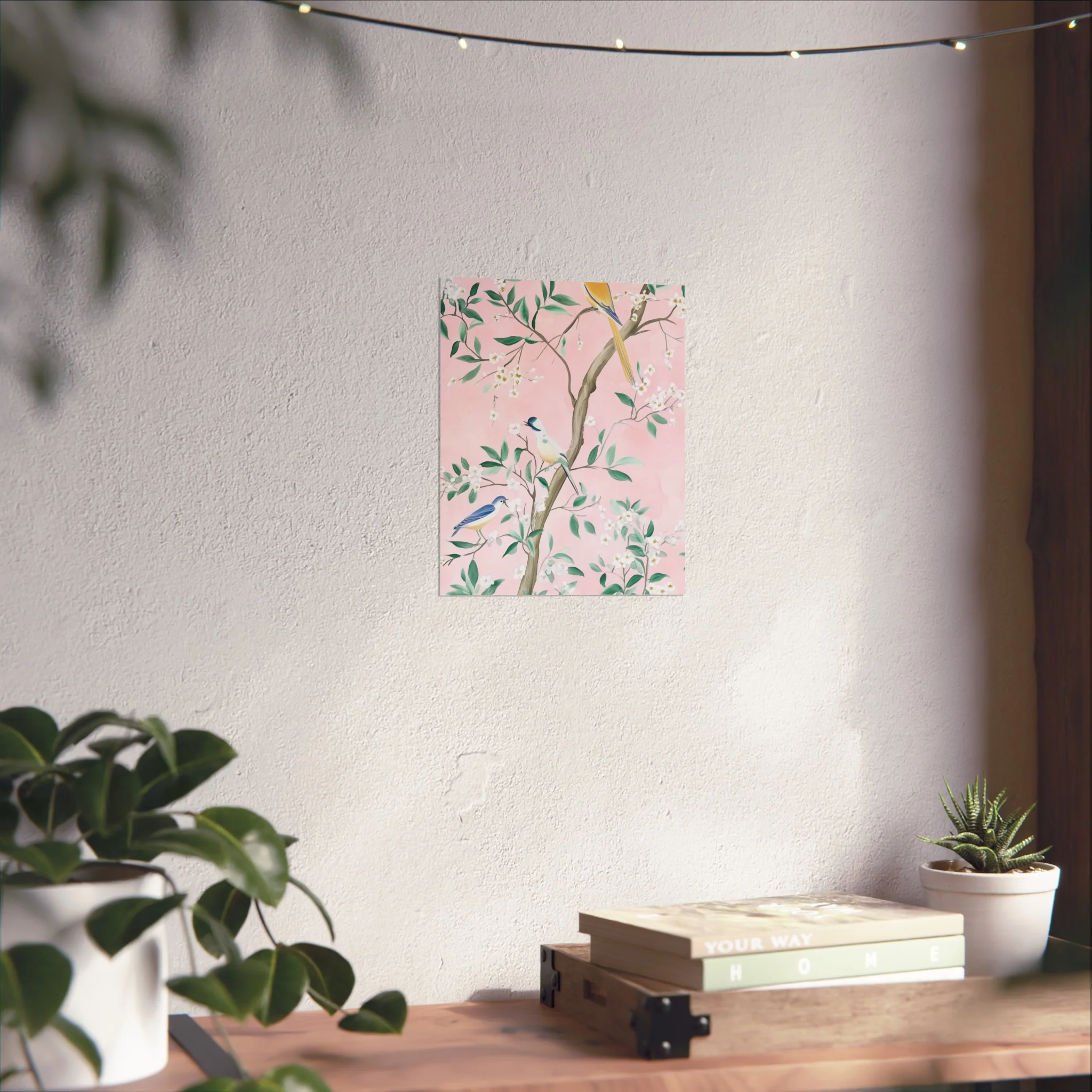 Pastel Pink Chinoiserie Birds and Floral Scene Fine Art Poster - Image 22