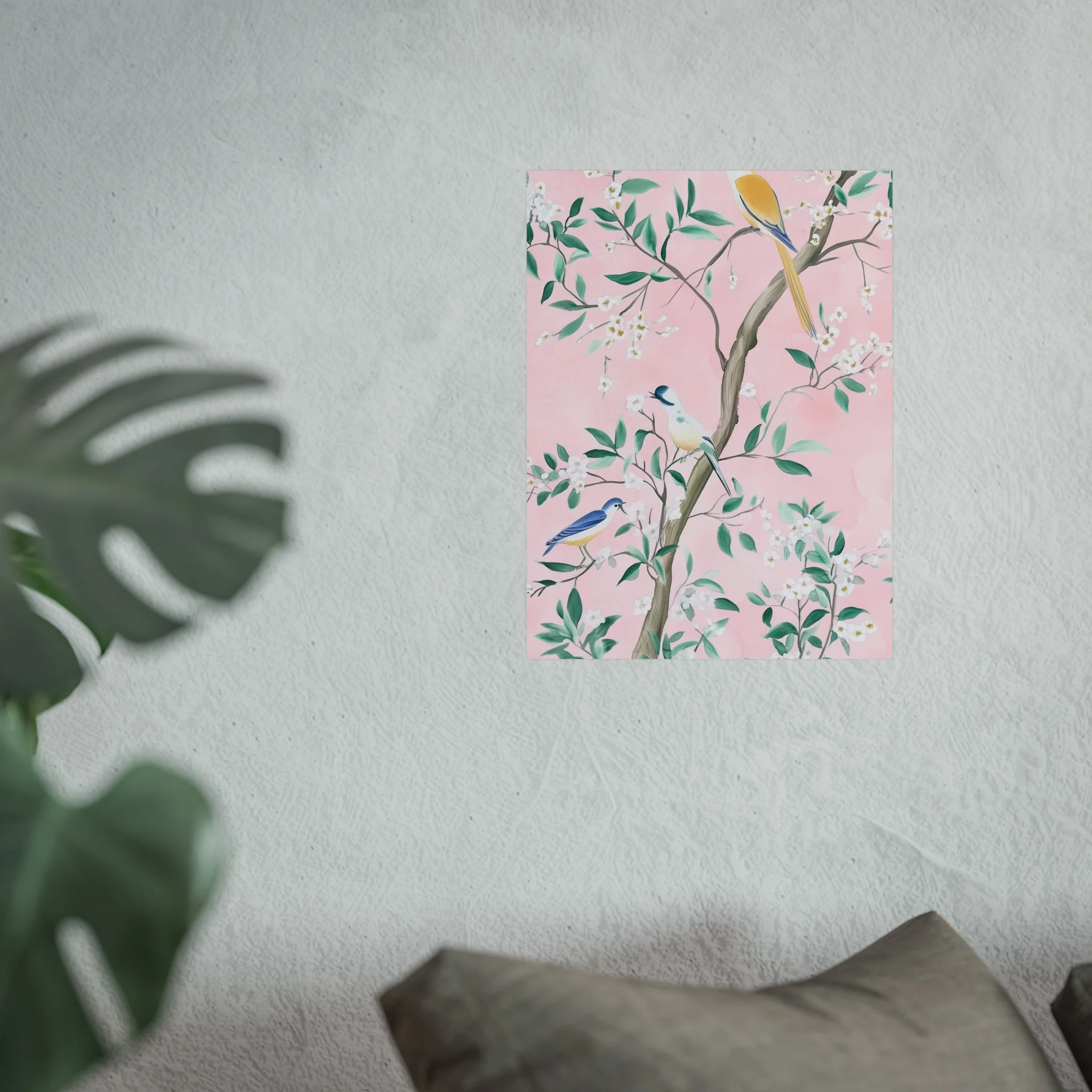 Pastel Pink Chinoiserie Birds and Floral Scene Fine Art Poster - Image 27