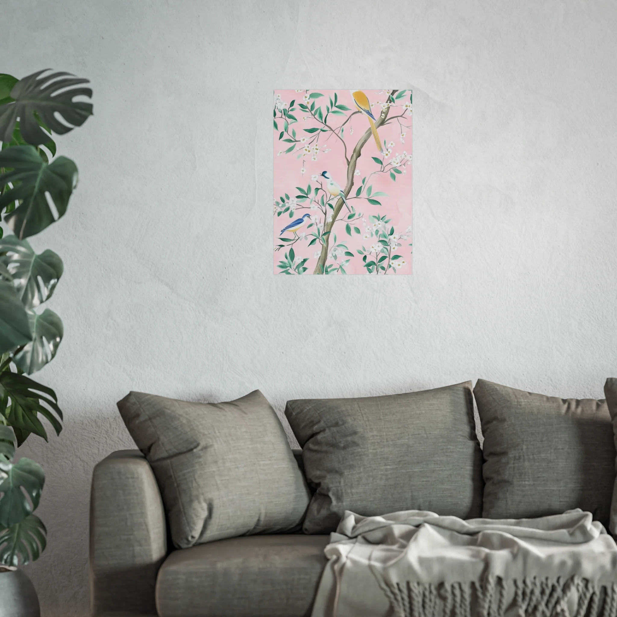 Pastel Pink Chinoiserie Birds and Floral Scene Fine Art Poster - Image 35
