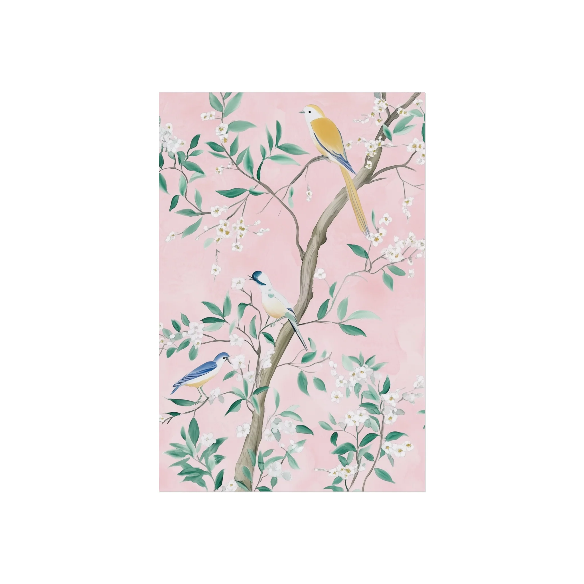 Pastel Pink Chinoiserie Birds and Floral Scene Fine Art Poster - Image 7