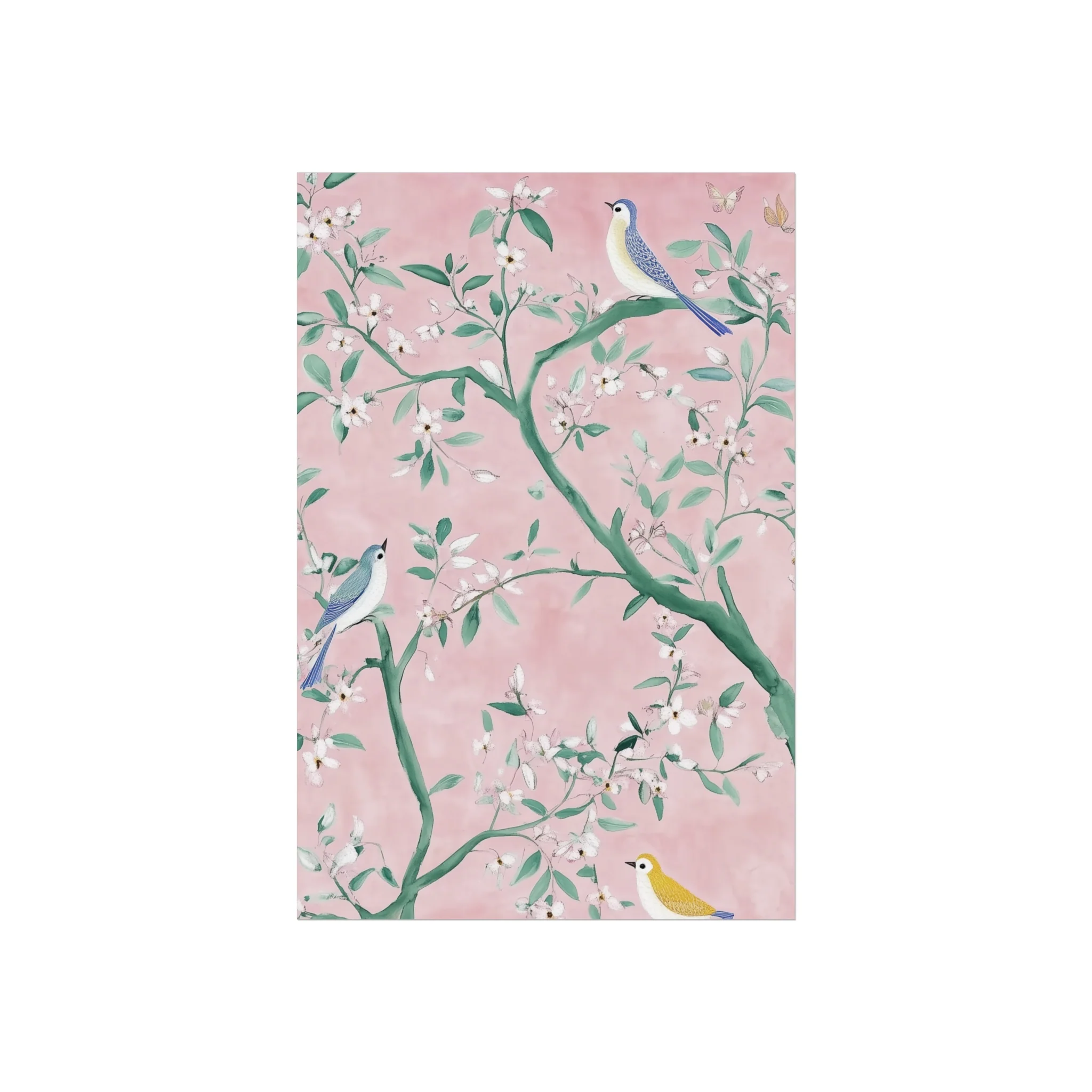 Pastel Pink Chinoiserie Birds on Tree Scene Fine Art Poster - Image 14