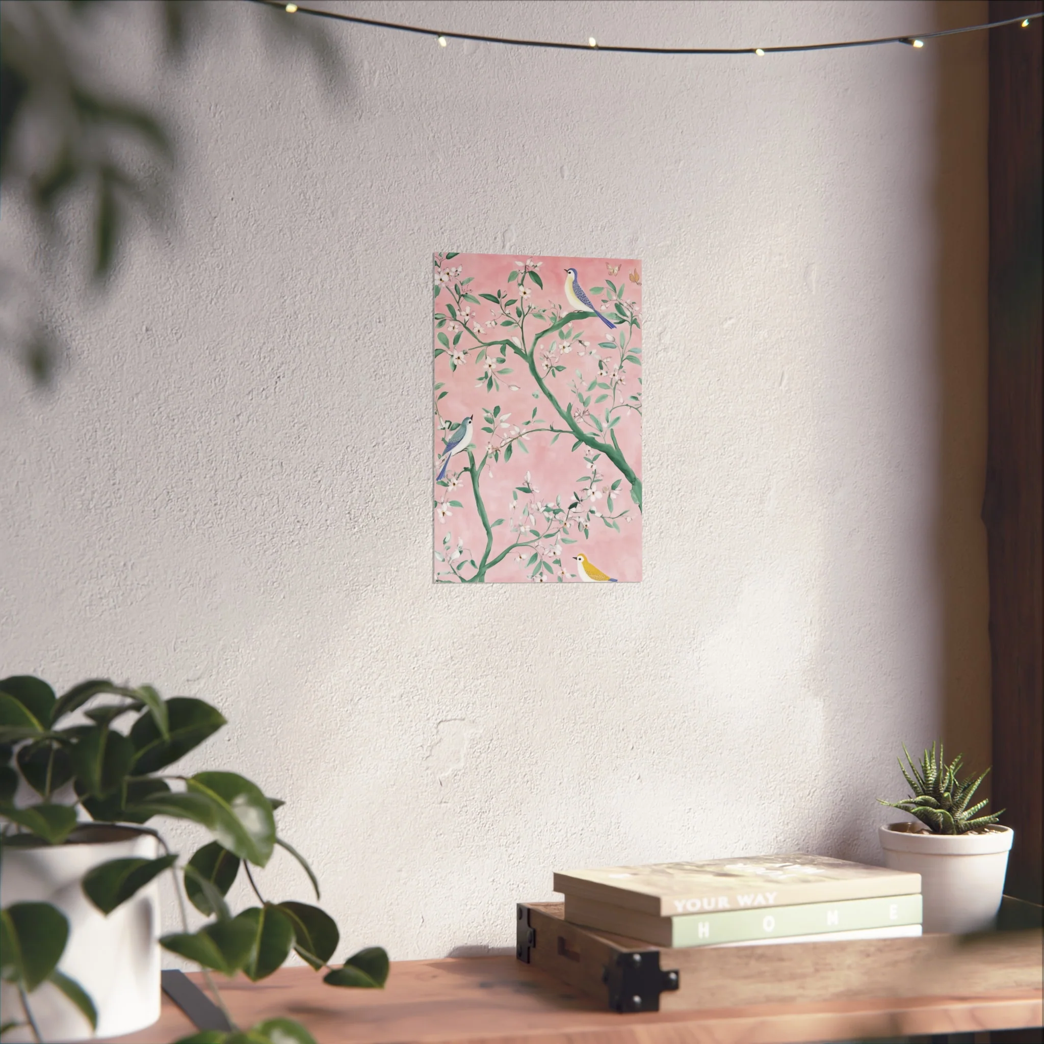 Pastel Pink Chinoiserie Birds on Tree Scene Fine Art Poster - Image 20