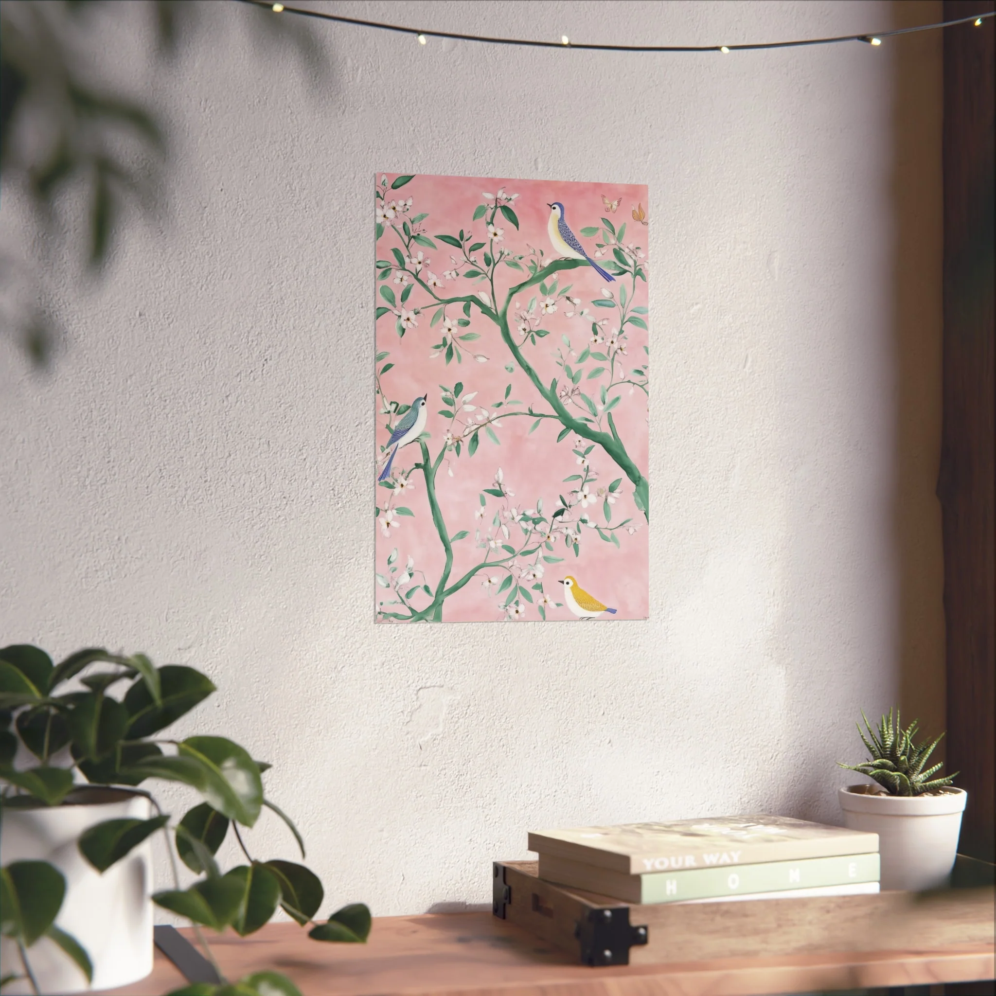Pastel Pink Chinoiserie Birds on Tree Scene Fine Art Poster - Image 26