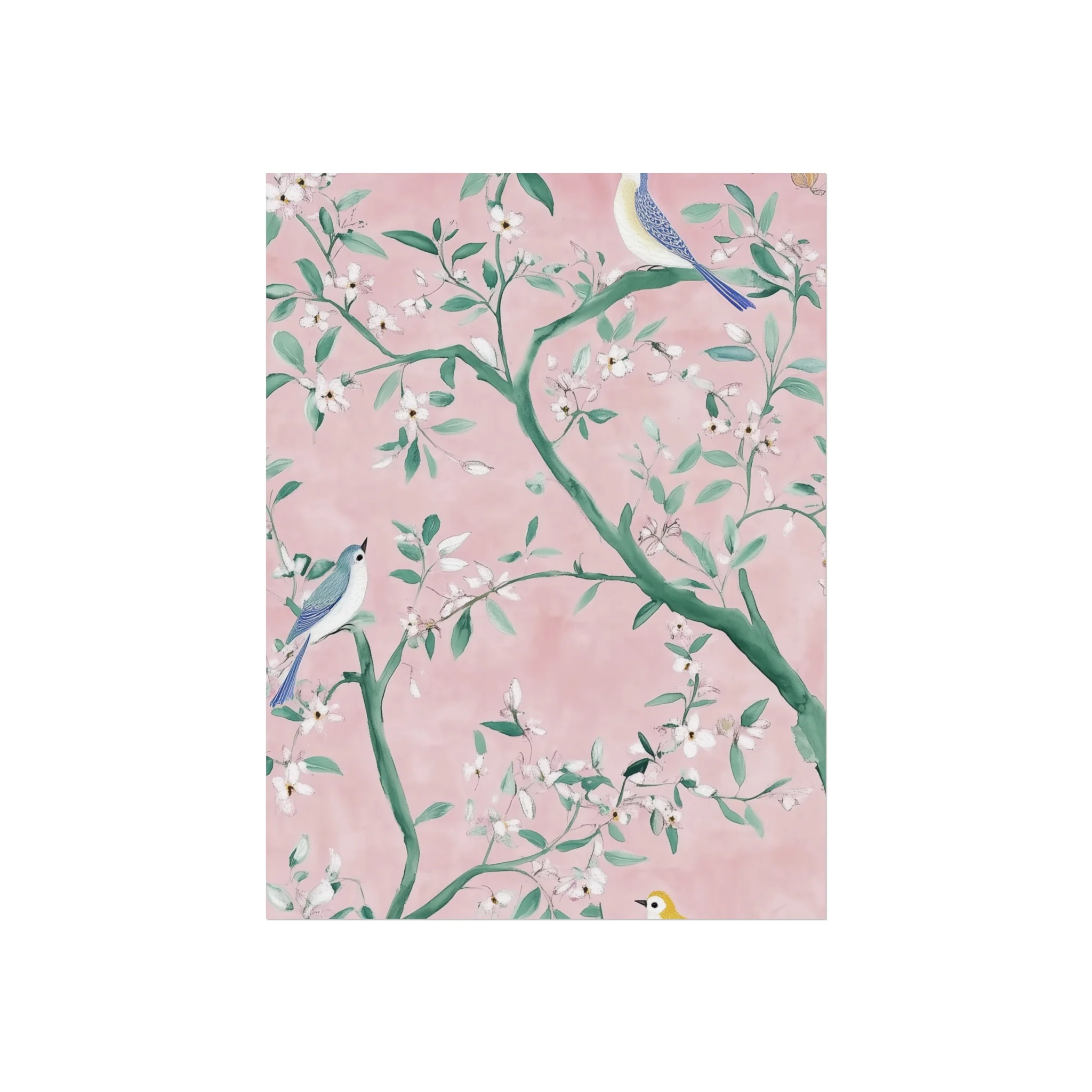 Pastel Pink Chinoiserie Birds on Tree Scene Fine Art Poster - Image 6