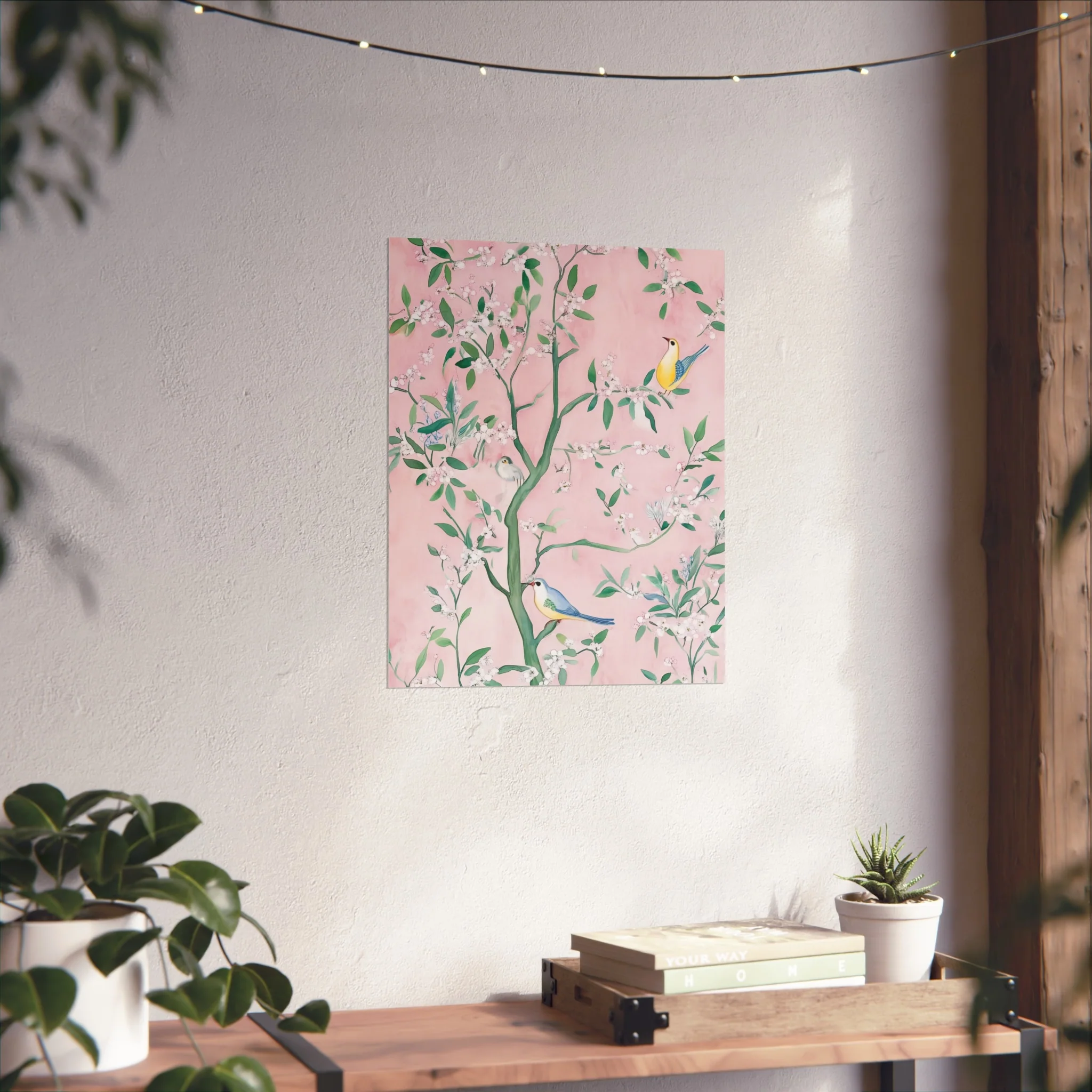 Pastel Pink Chinoiserie Birds on Tree Scene III Fine Art Poster - Image 32