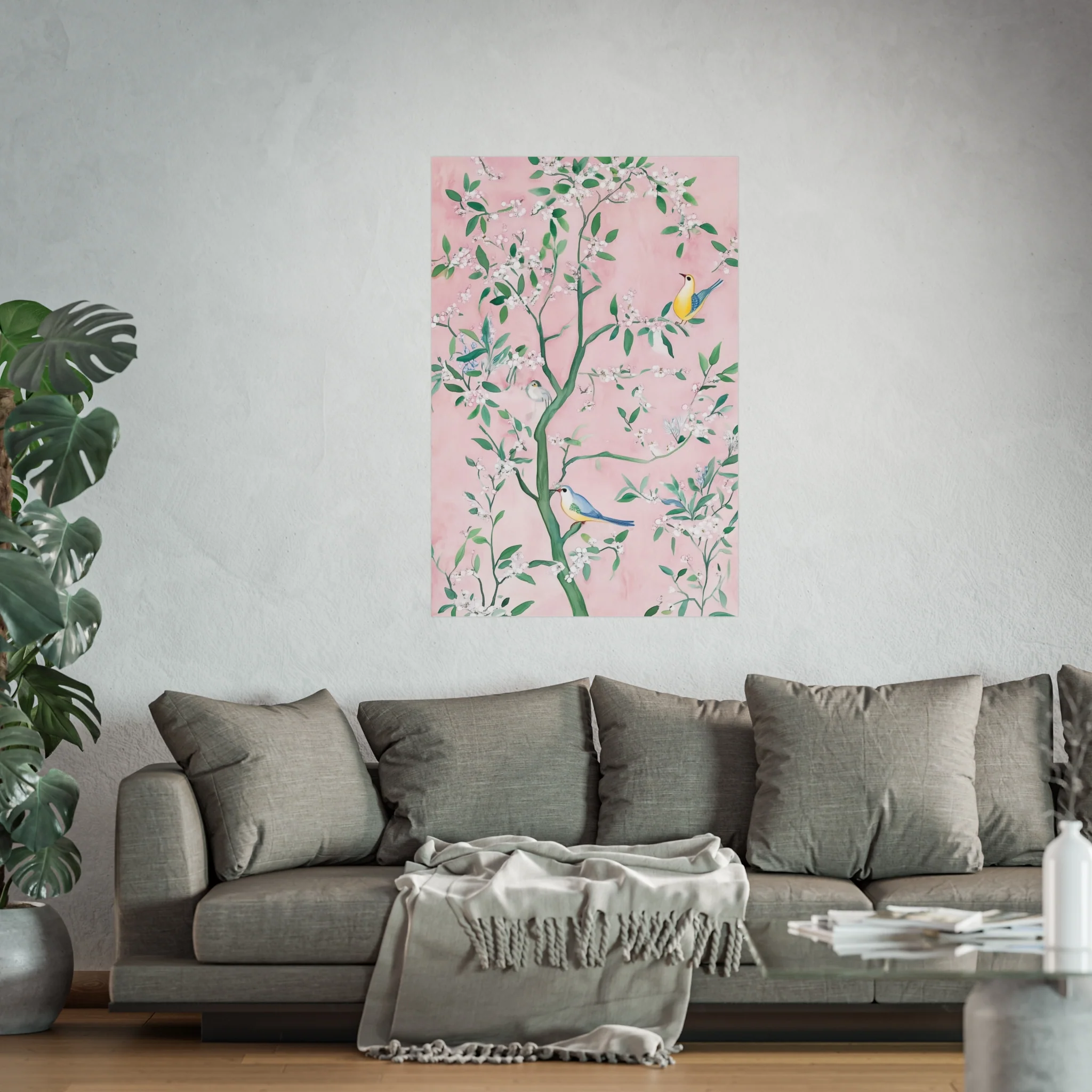 Pastel Pink Chinoiserie Birds on Tree Scene III Fine Art Poster - Image 47