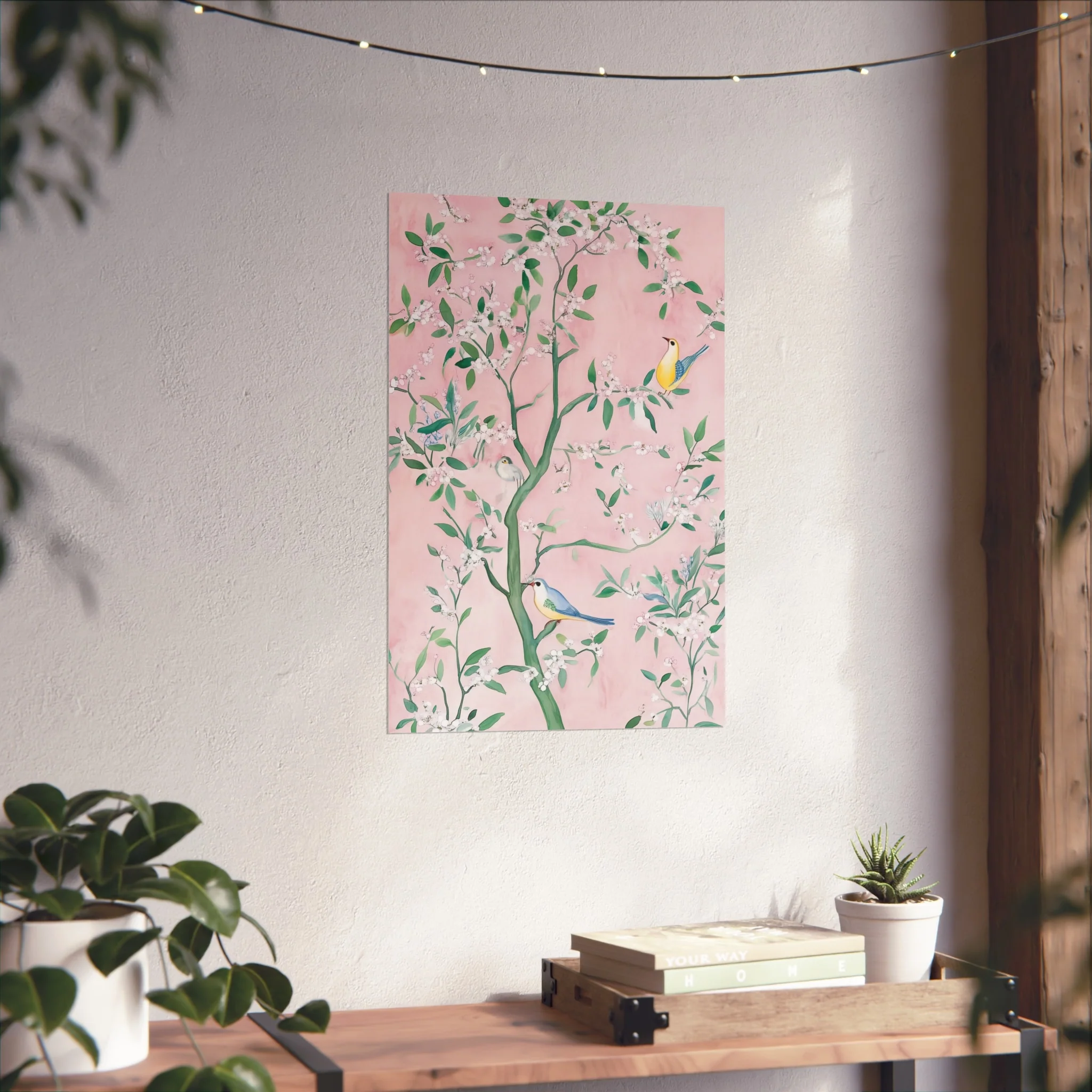 Pastel Pink Chinoiserie Birds on Tree Scene II Fine Art Poster - Image 34