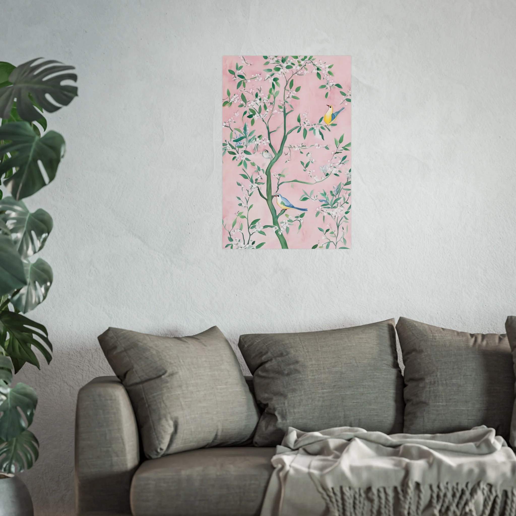 Pastel Pink Chinoiserie Birds on Tree Scene II Fine Art Poster - Image 37