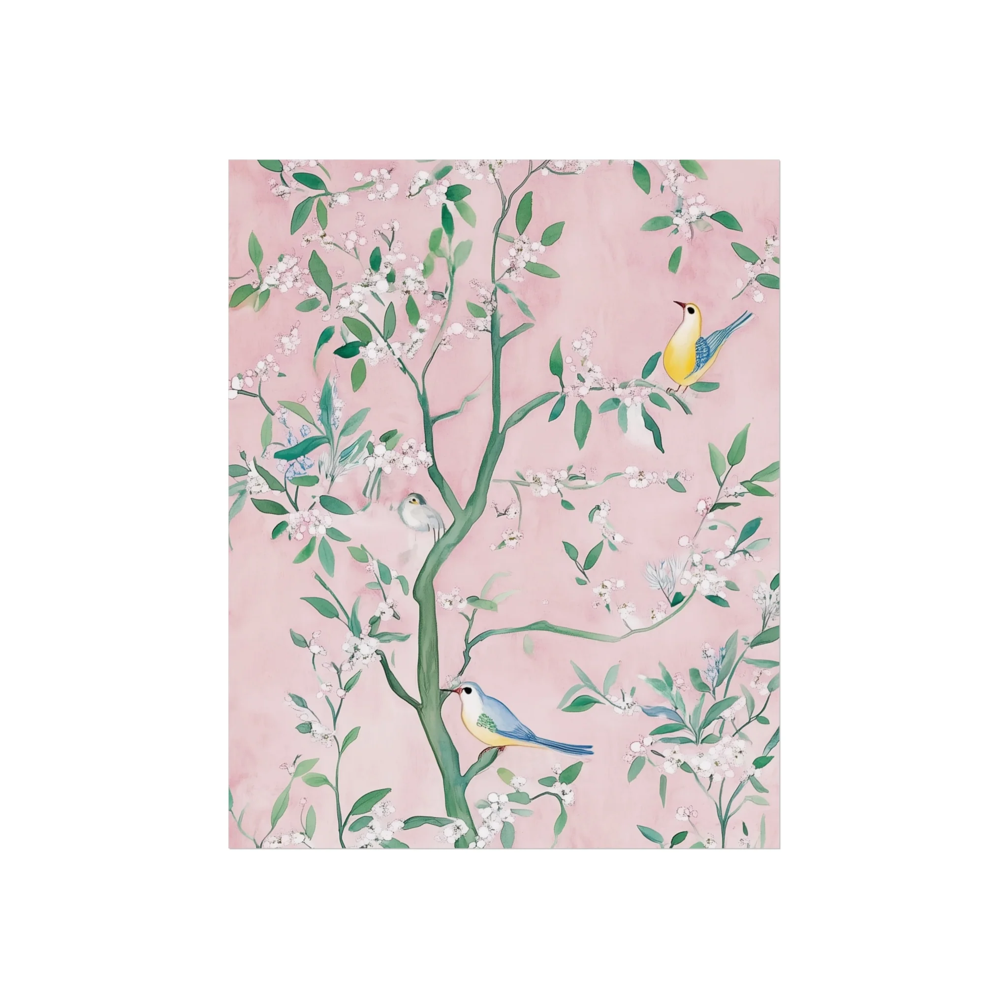 Pastel Pink Chinoiserie Birds on Tree Scene II Fine Art Poster - Image 8