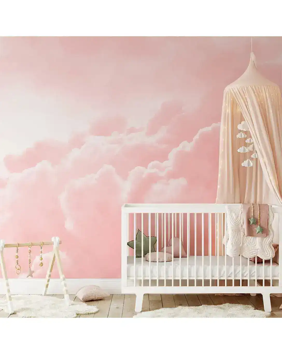 Pastel Pink Sky Clouds Bedroom Wall Mural - Image 2