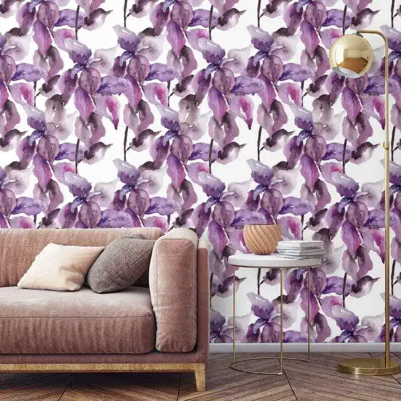 Pastel Purple Floral Watercolor Wallpaper - Image 3