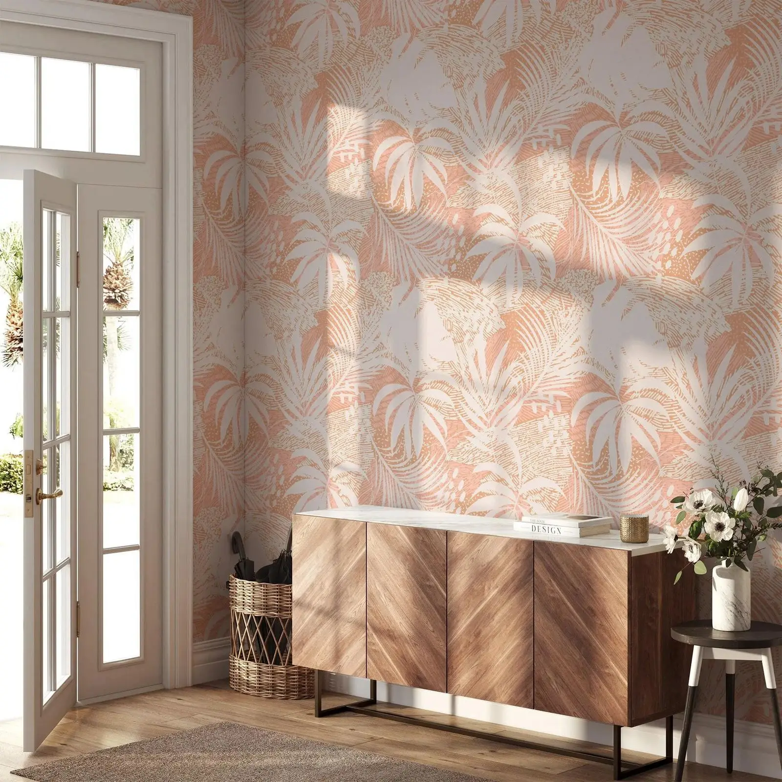 Peach Palm Leaf Silhouette Wallpaper - Image 2