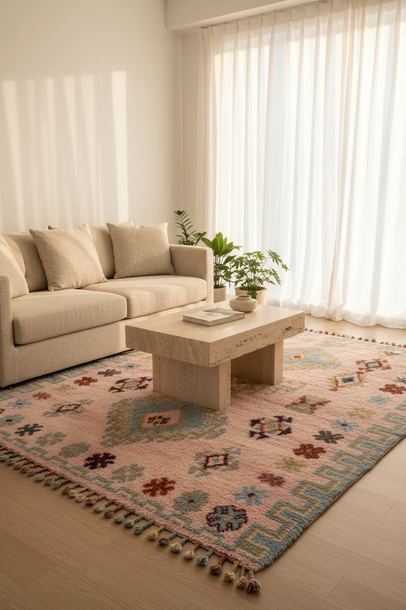 Peach Tribal Heritage Moroccan Shag Rug - Image 3