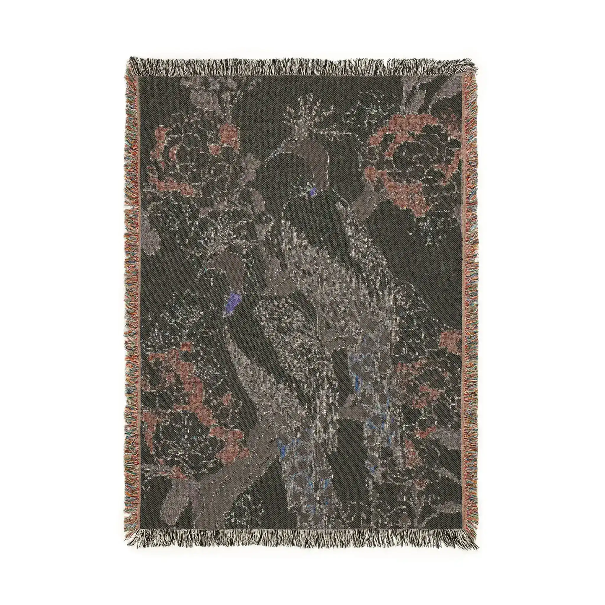 Peacock Garden – Elegant Floral Woven Blanket - Image 2