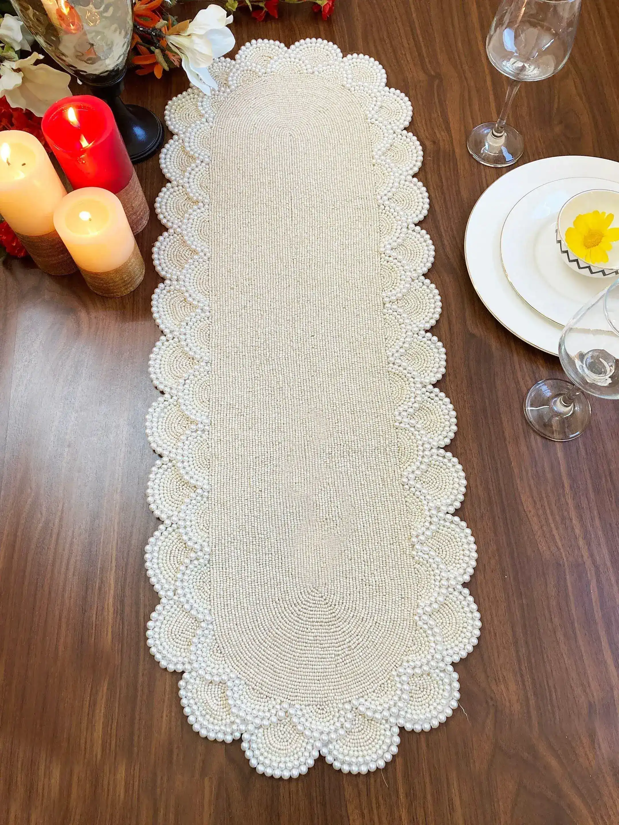 Pearl and Bead Scallop Table Runner - Image 9