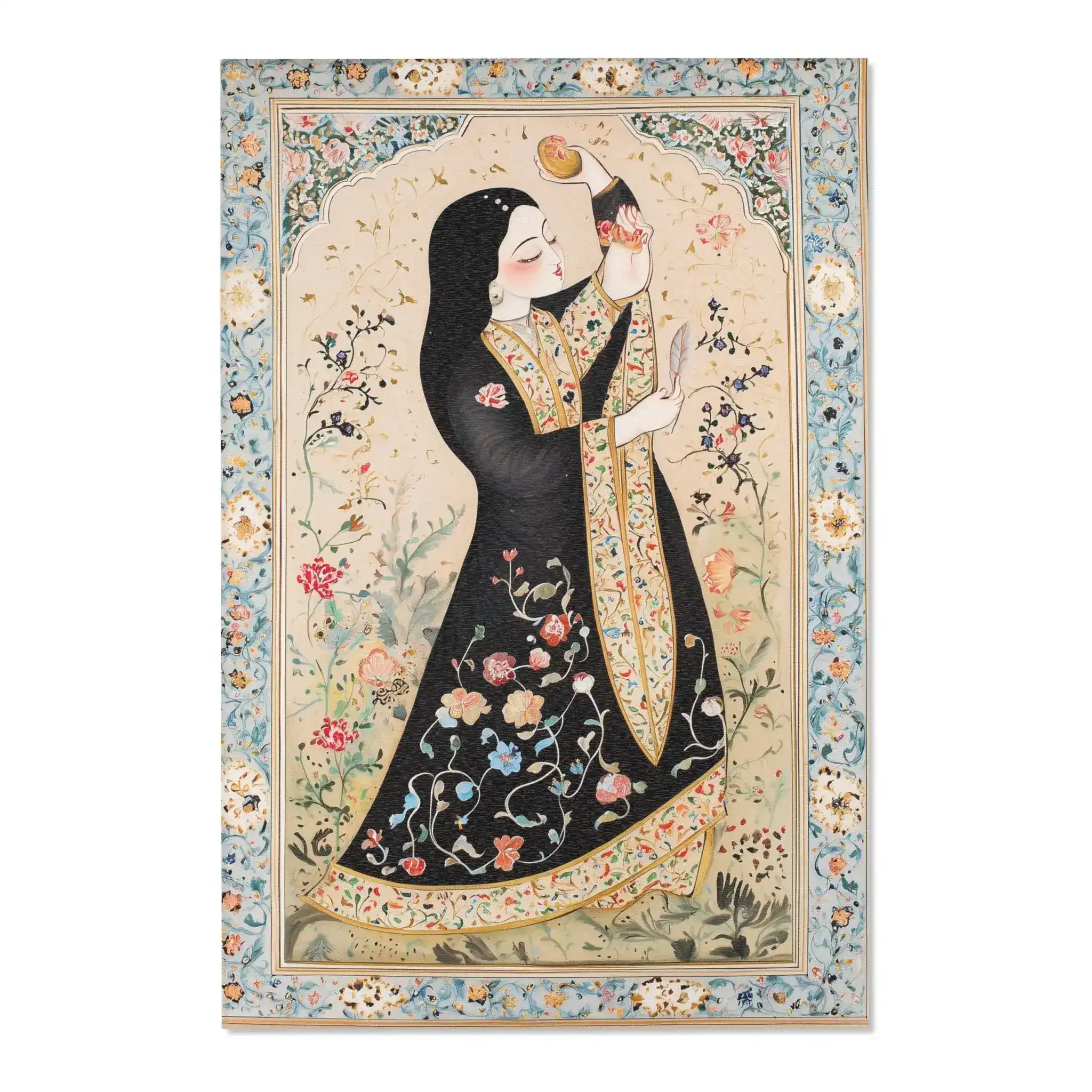 Persian Beauty Hand-Painted Floral Art Rug - Image 3