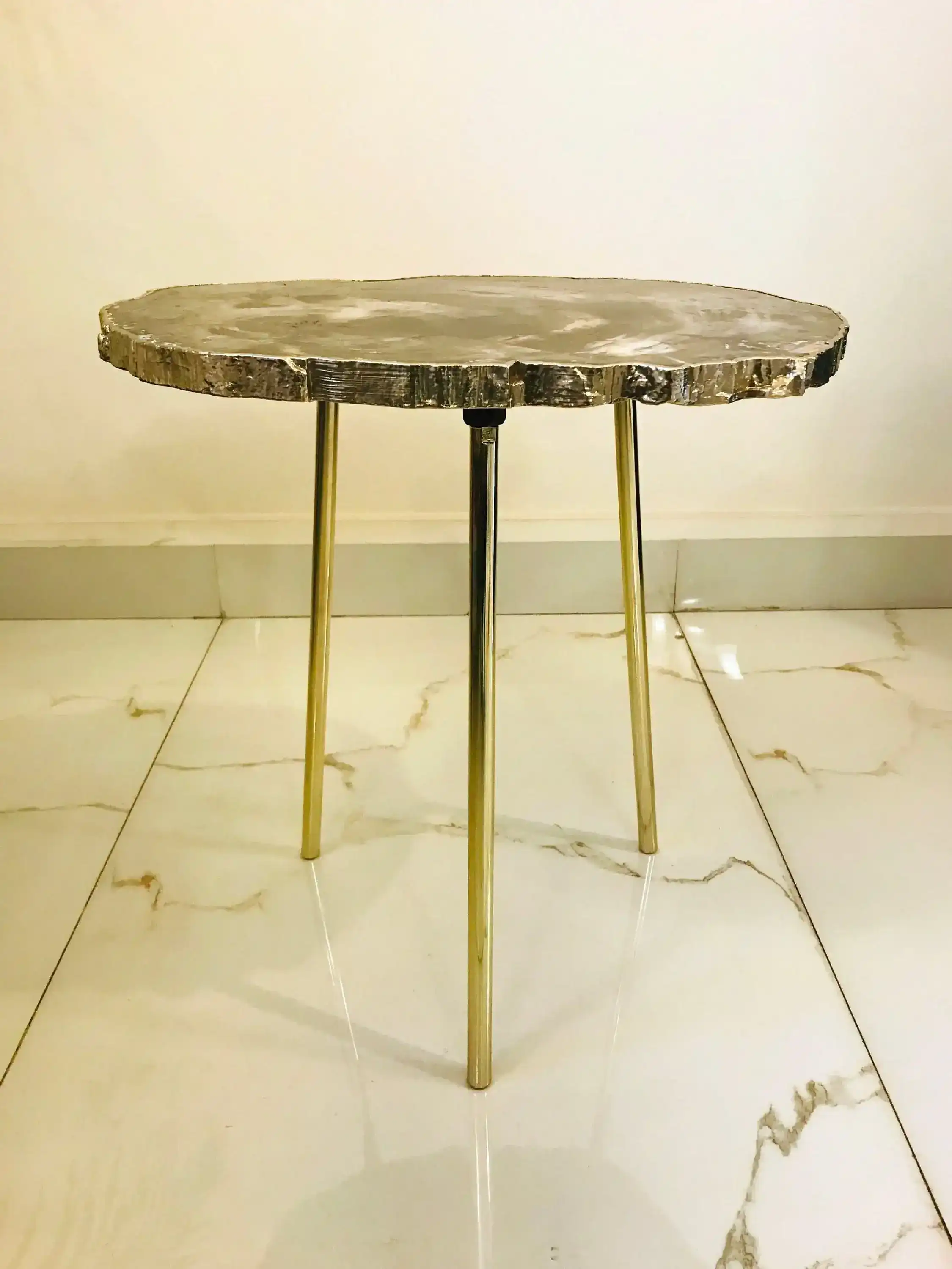 Petrified Wood Agate Quartz Organic Edge Accent Table - Image 6