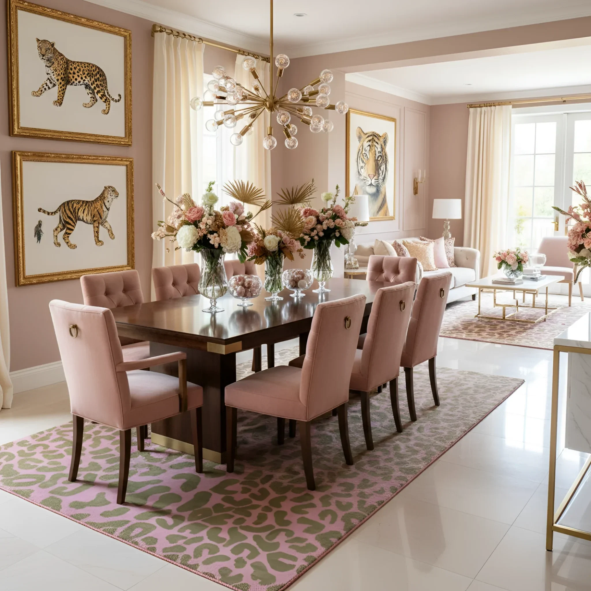 Pink and Gold Leopard Print Hand Tufted Wool Rug - Image 3
