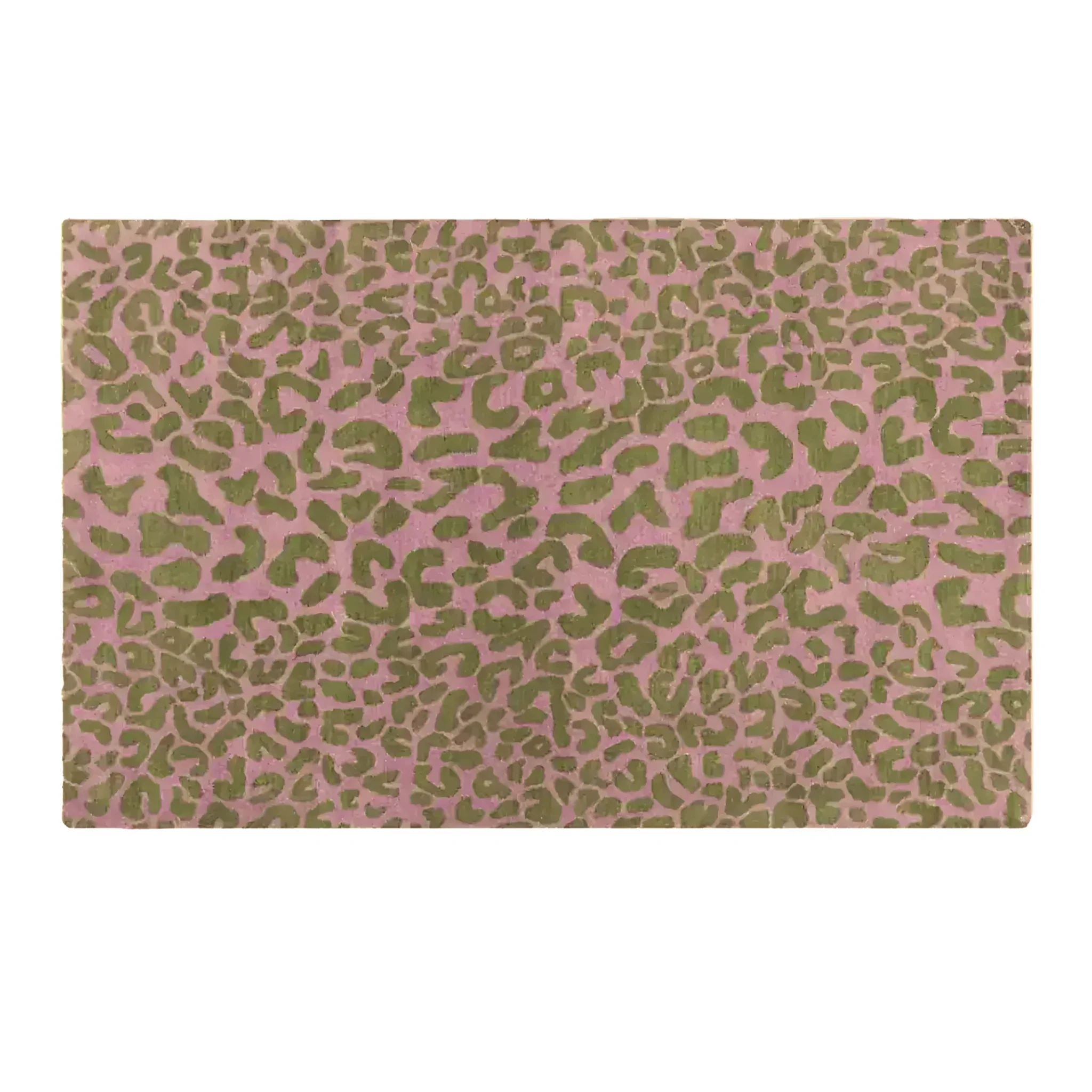 Pink and Gold Leopard Print Hand Tufted Wool Rug - Image 5
