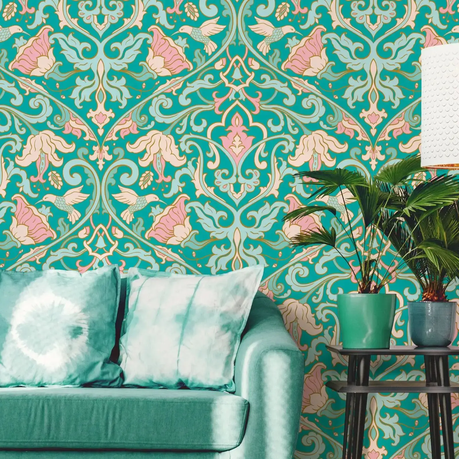 Pink Art Deco Floral Wallpaper - Image 2