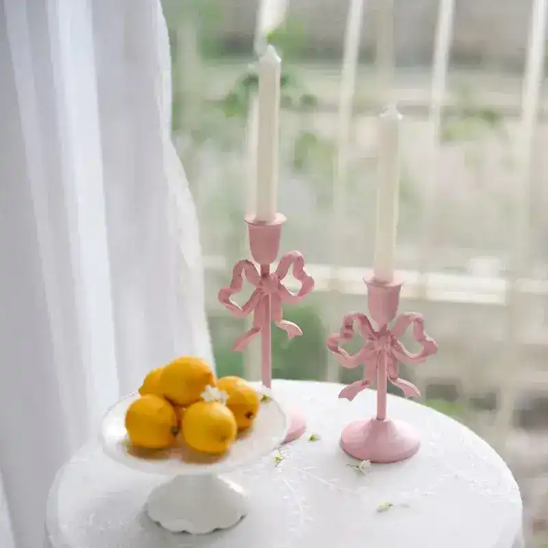 Pink Bow Knot Iron Candlestick Holder - Image 11