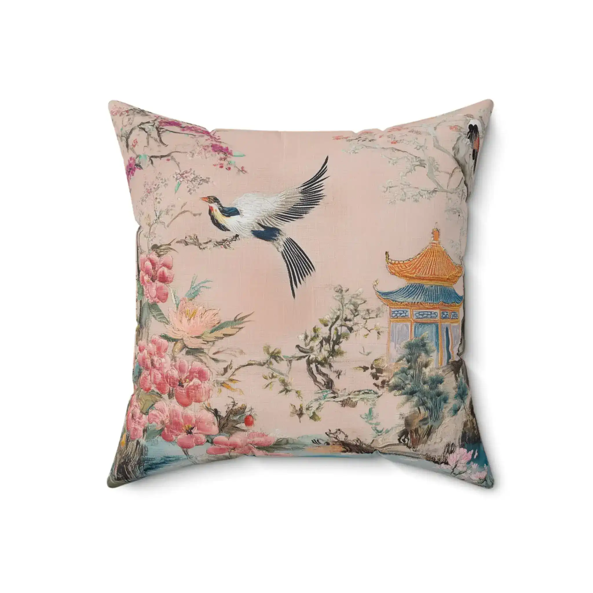 Pink Chinoiserie Garden with Birds Throw Pillow - Image 9