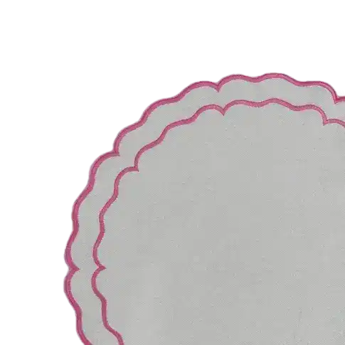 Pink Double Scalloped Round White Placemats - Image 2