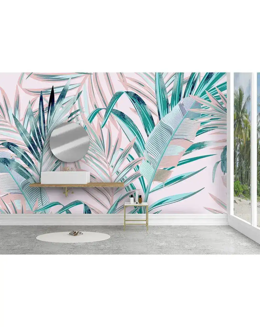Pink Green Tropical Palm Leaves Wall Mural - Image 4