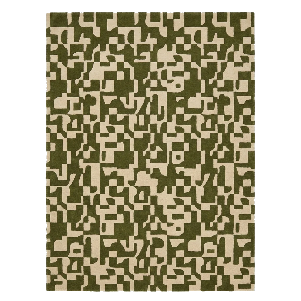 Pixelated Moss Grid Hand Tufted Rug