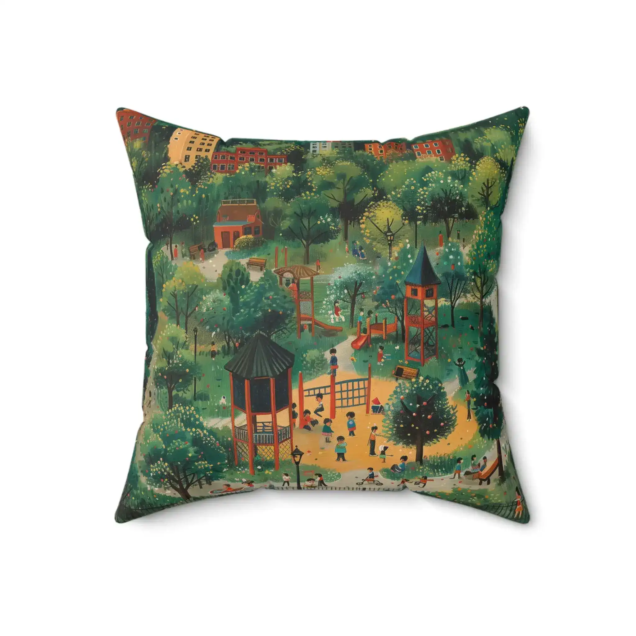 Playful Park Scene Throw Pillow - Image 3
