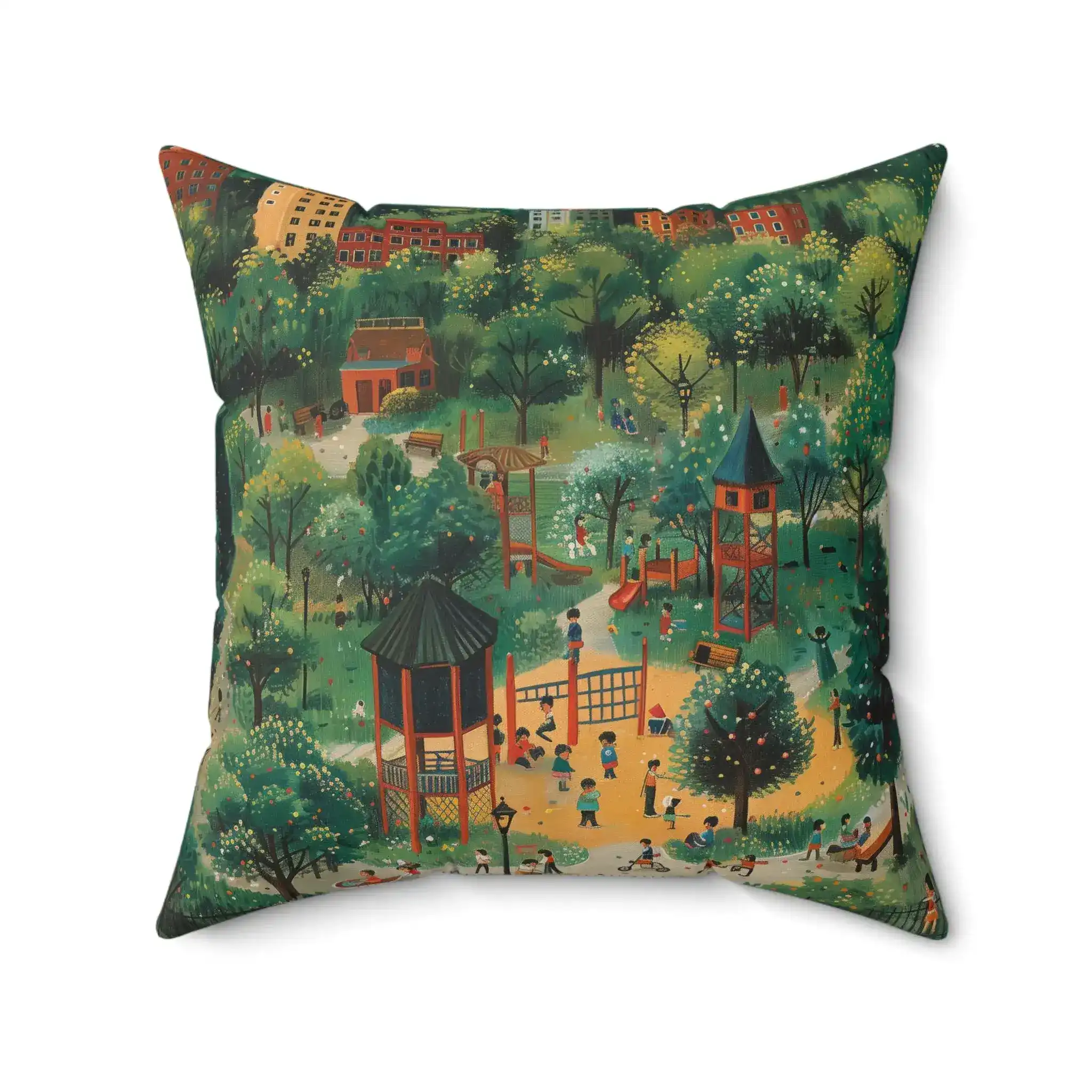 Playful Park Scene Throw Pillow - Image 4