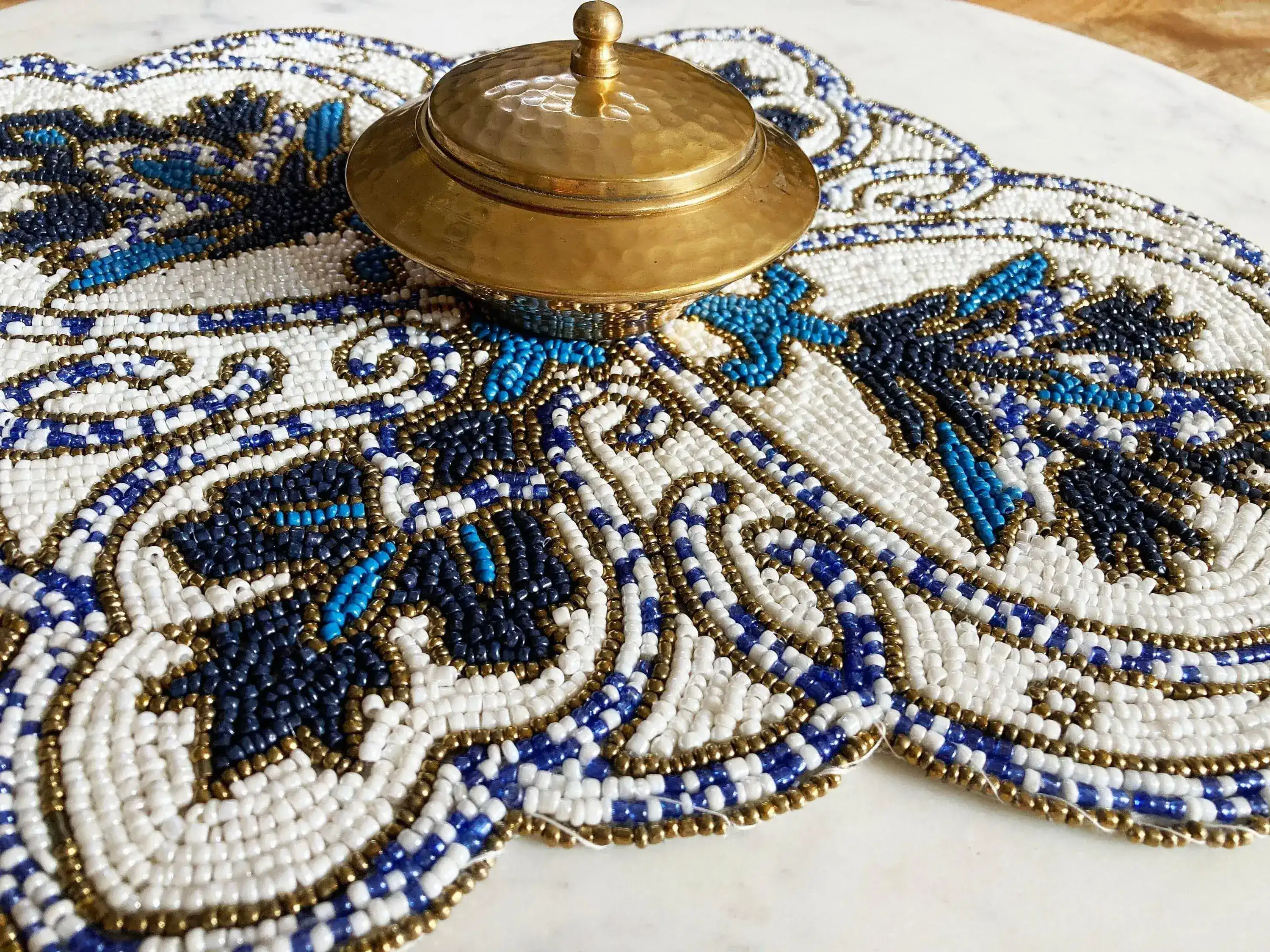 Priscilla Beaded Placemat - Blue/White - Image 4