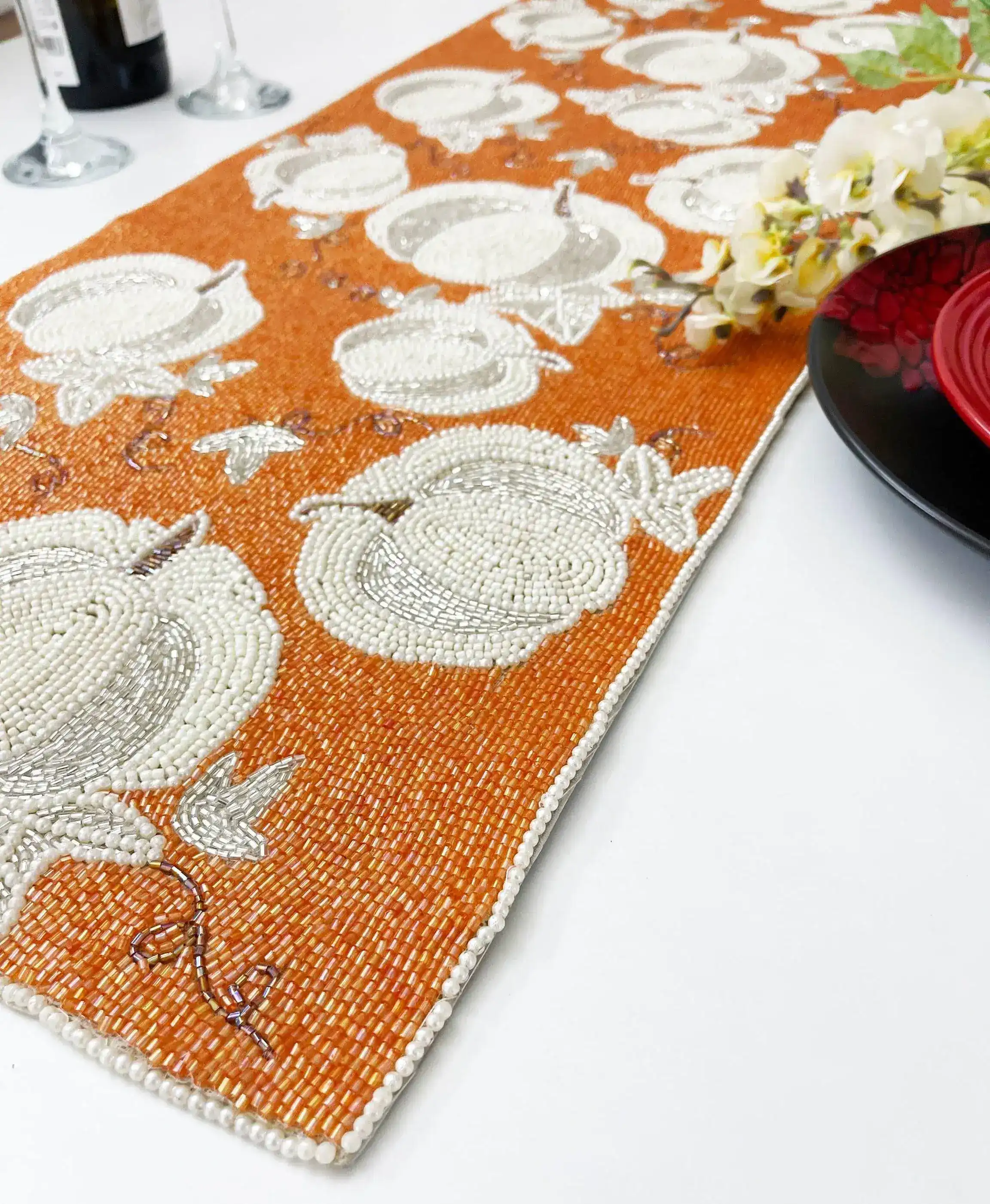 Pumpkins Orange Beaded Table Runner - Image 2
