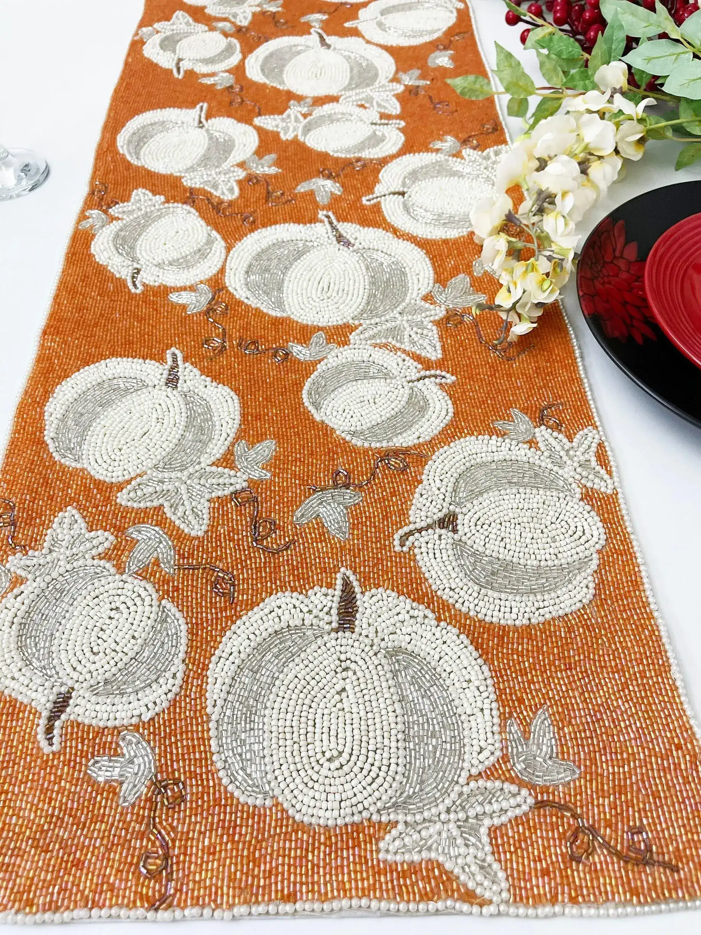 Pumpkins Orange Beaded Table Runner - Image 3