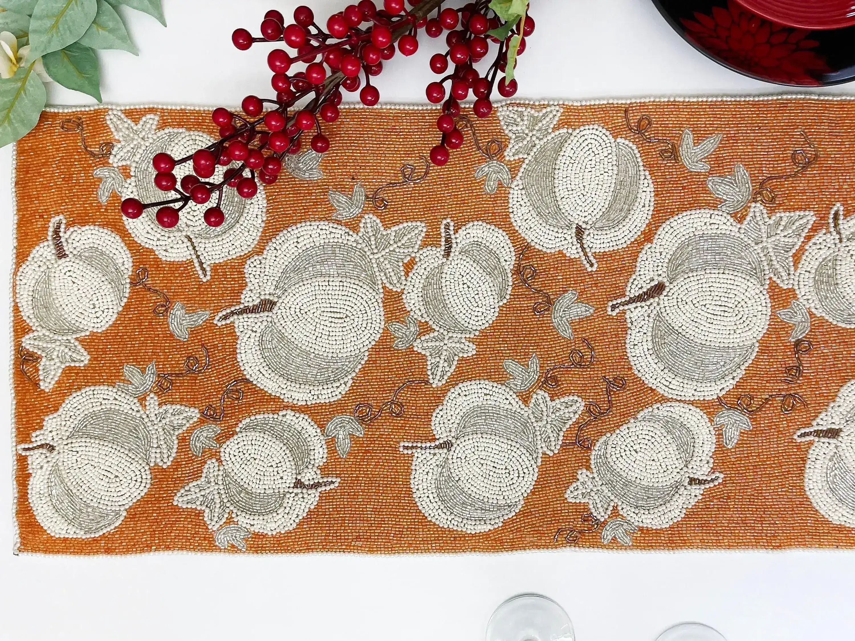 Pumpkins Orange Beaded Table Runner - Image 4