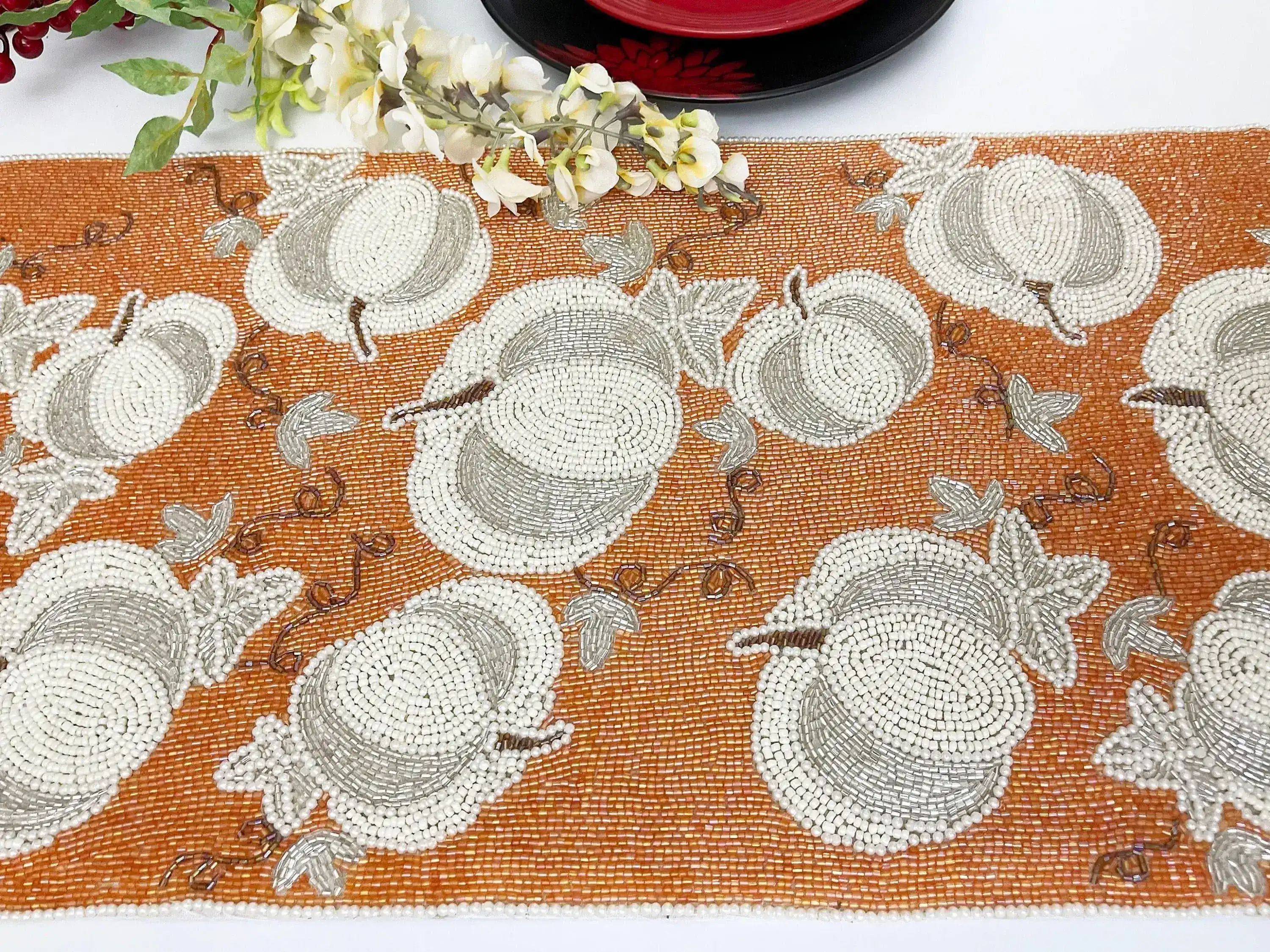 Pumpkins Orange Beaded Table Runner - Image 5