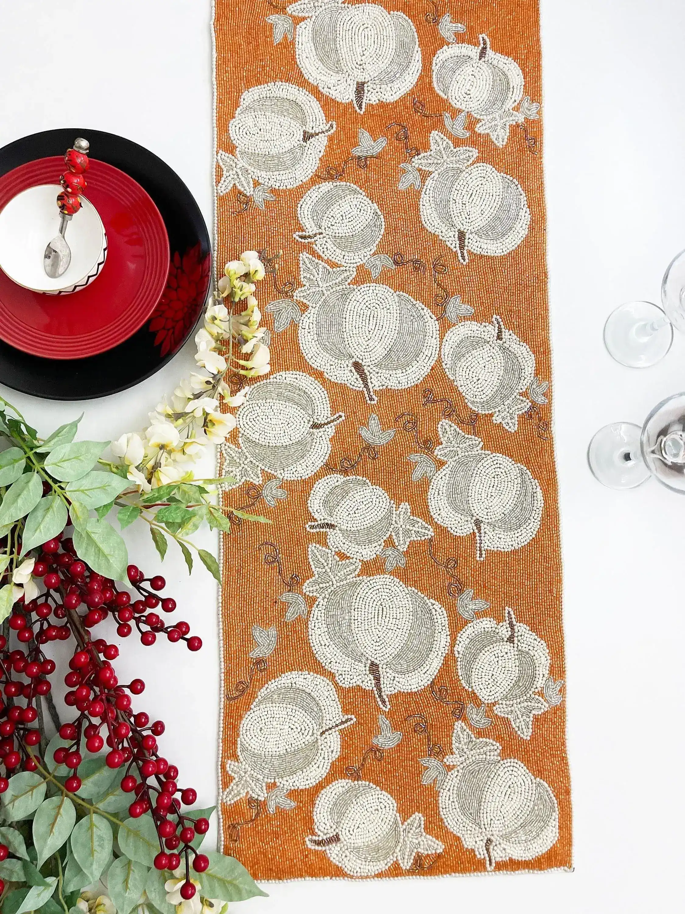 Pumpkins Orange Beaded Table Runner - Image 6