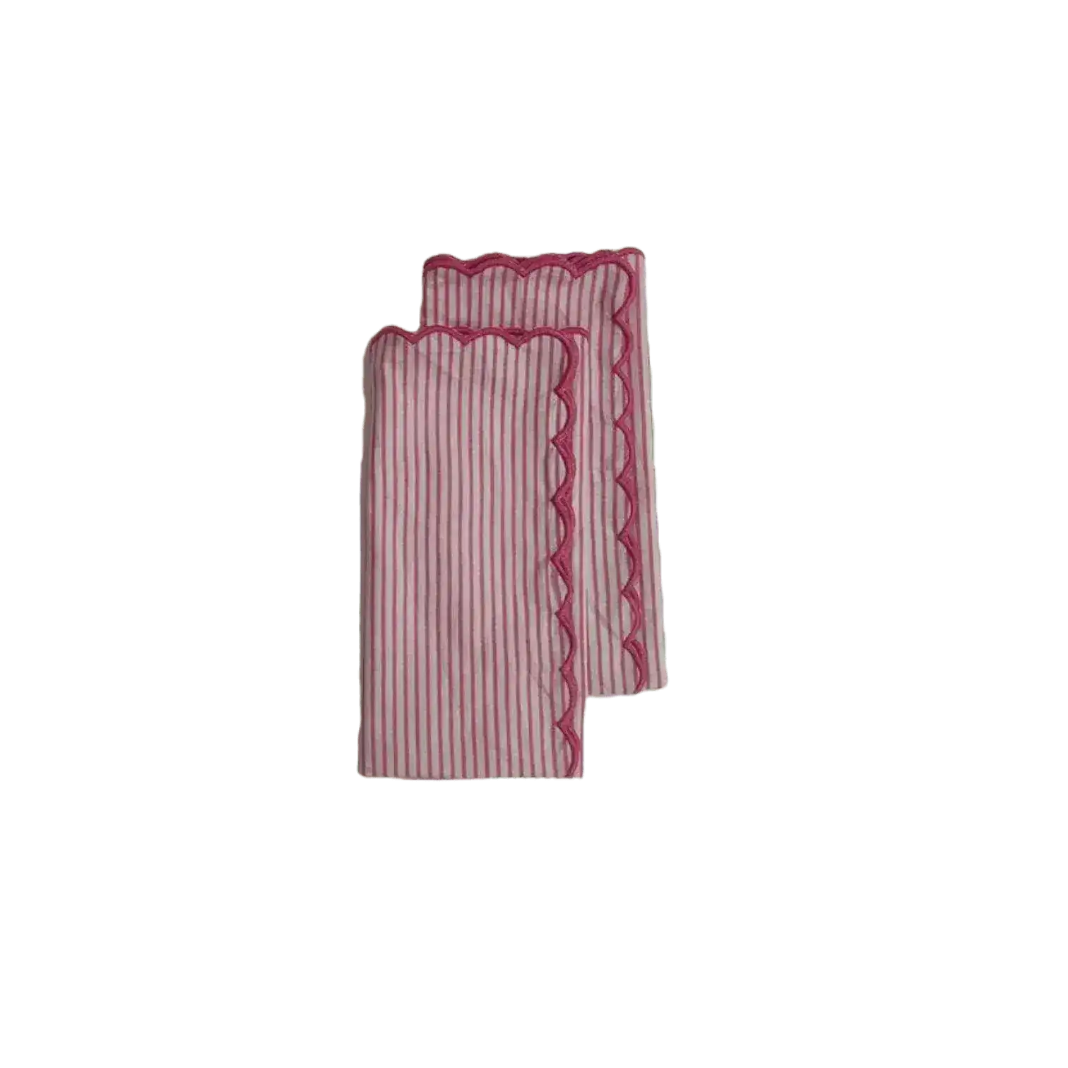 Punch Pink Stripes on White Scalloped Cotton Napkins - Image 3