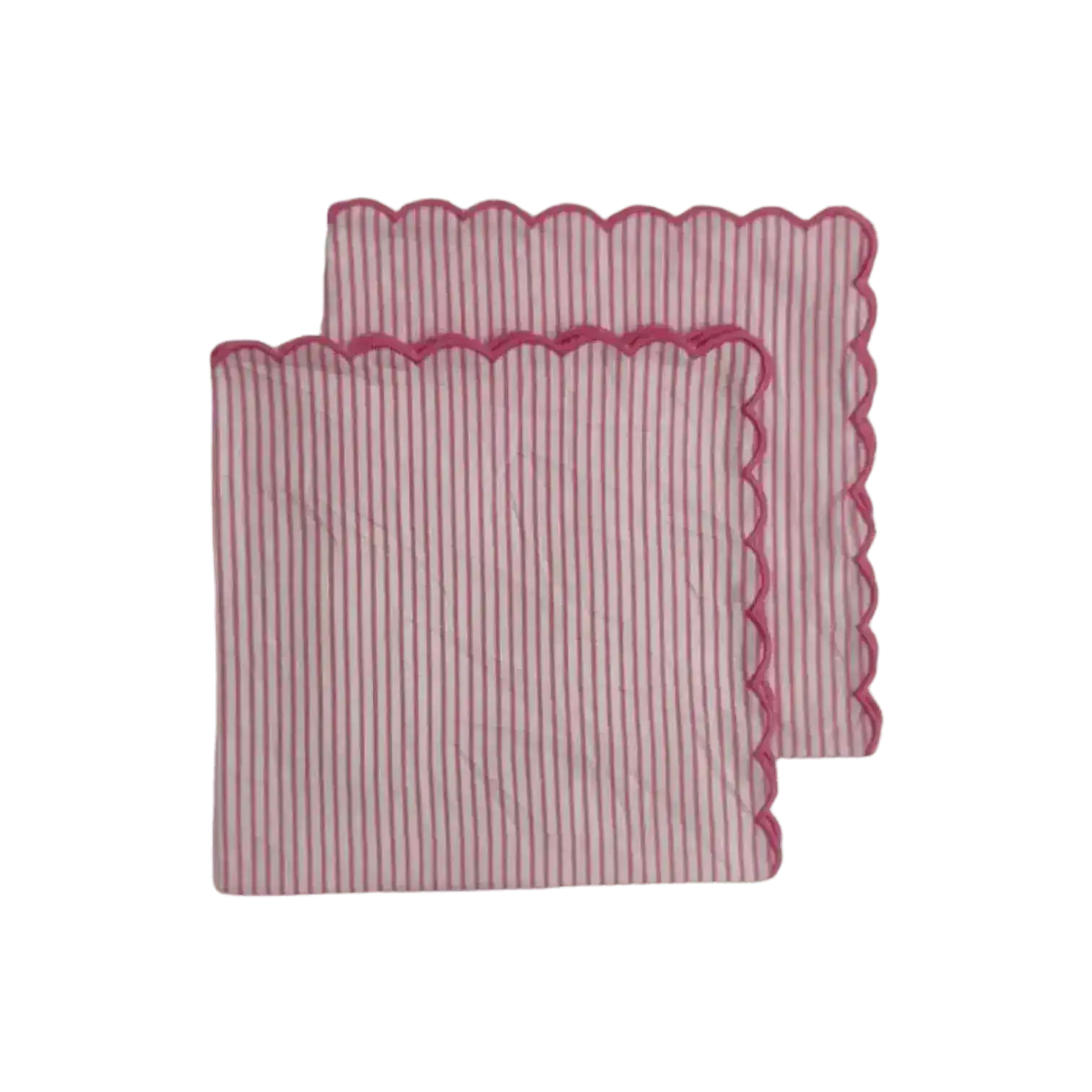 Punch Pink Stripes on White Scalloped Cotton Napkins - Image 5