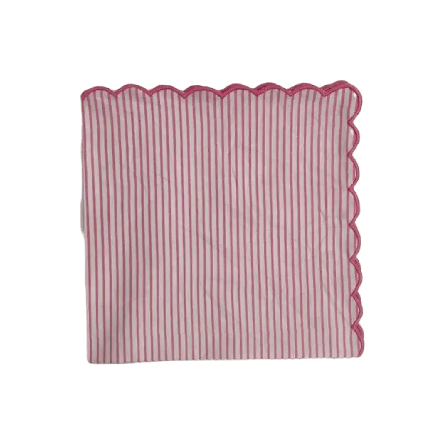 Punch Pink Stripes on White Scalloped Cotton Napkins - Image 7
