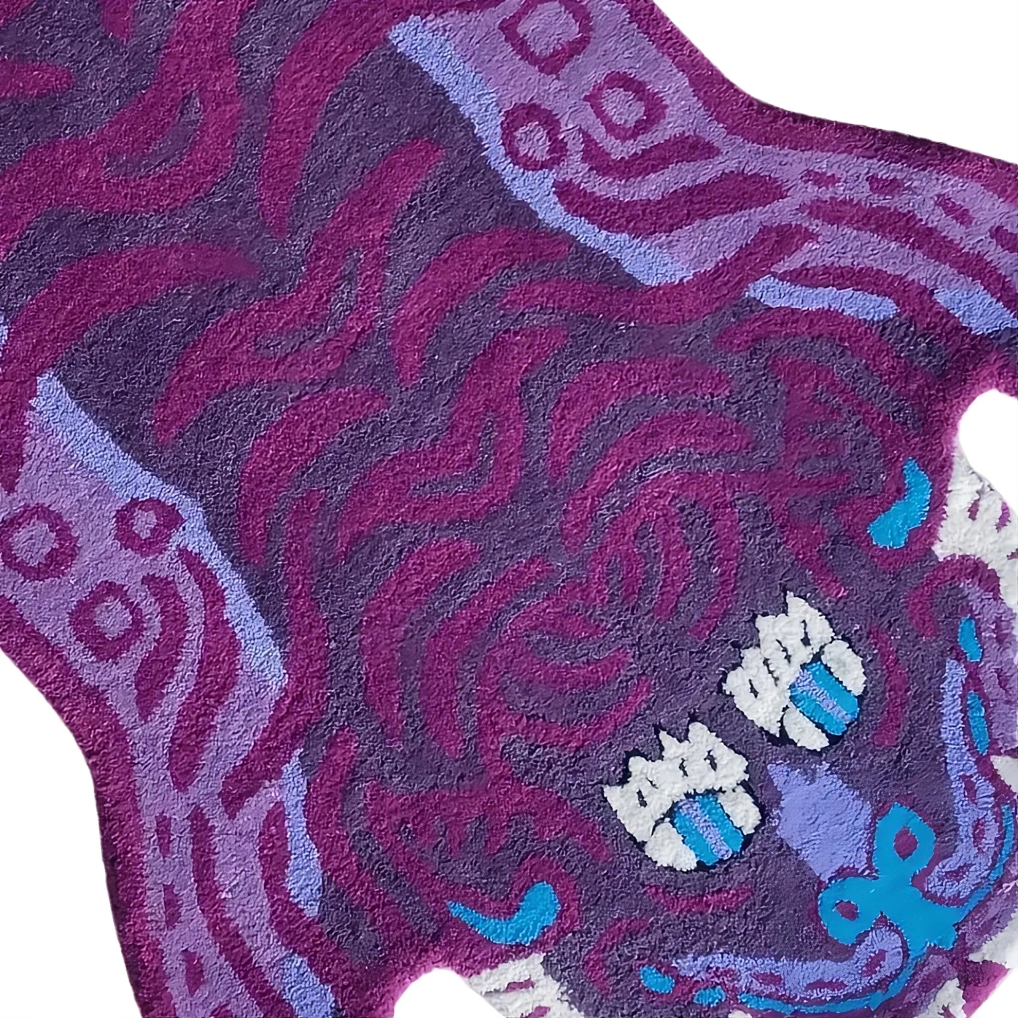 Purple Tibetan Tiger Accent Hand Tufted Wool Rug - Image 3